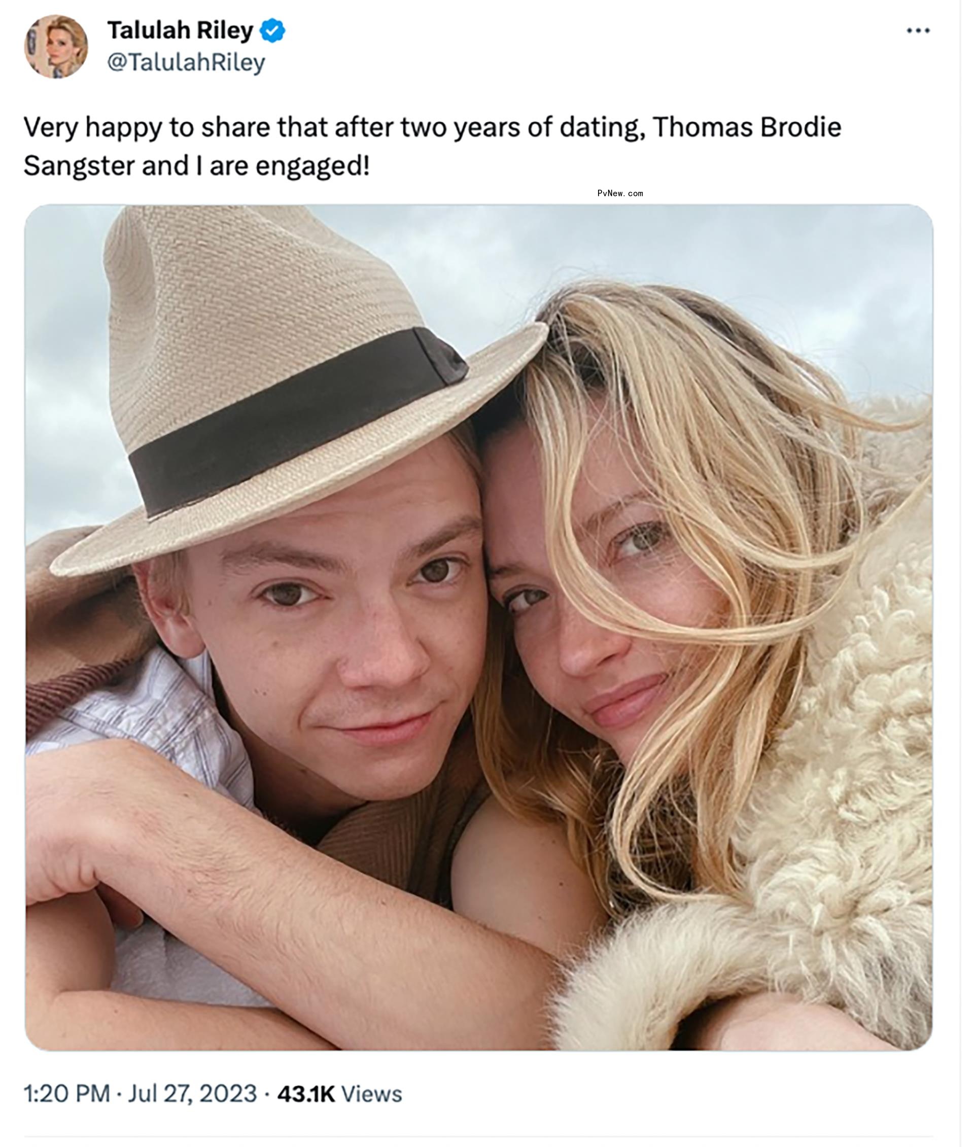Talulah Riley and Thomas Brodie-Sangster's engagement announcement