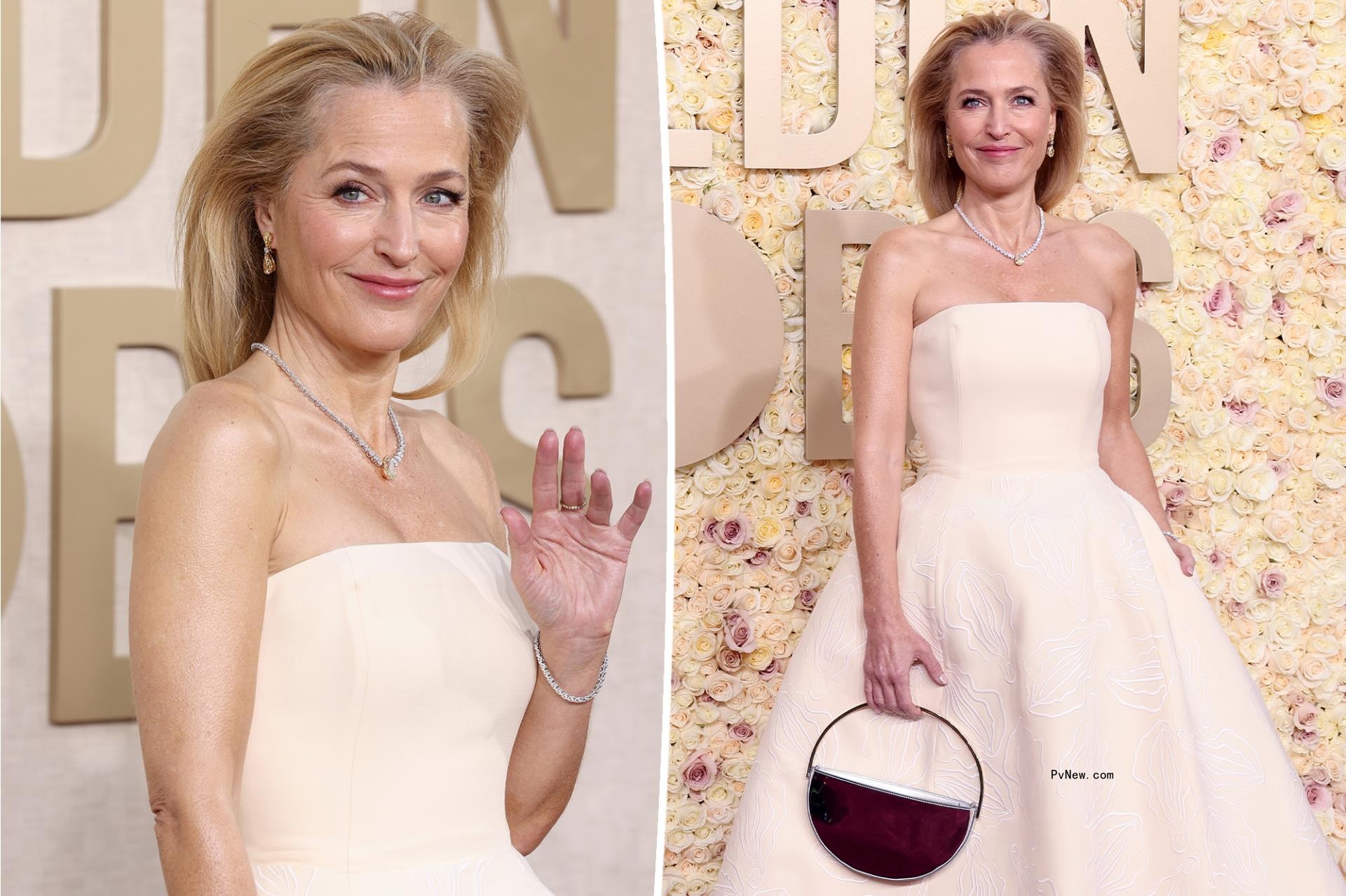 Gillian Anderson reps ‘Sex Education’ with stylish ode to lady bits at Golden Globes 2024