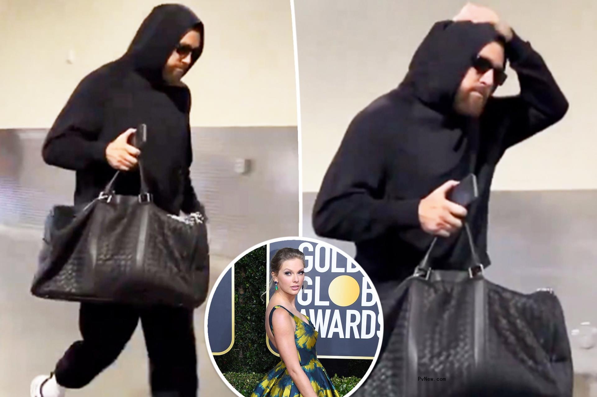 Travis Kelce looks downcast arriving at Chiefs game while Taylor Swift is expected at 2024 Golden Globes