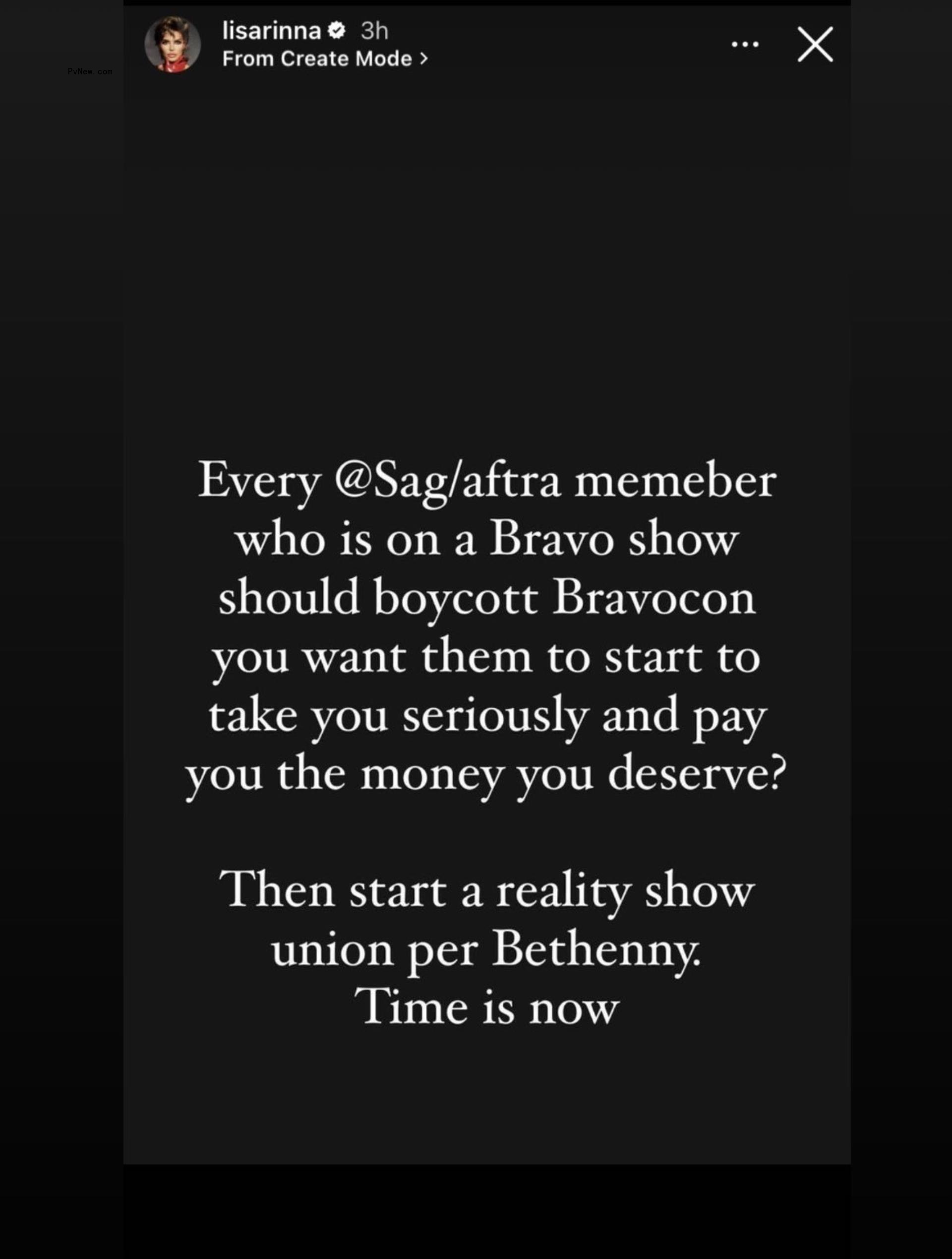 Lisa Rinna's Instagram Story post a<i></i>bout boycotting BravoCon.