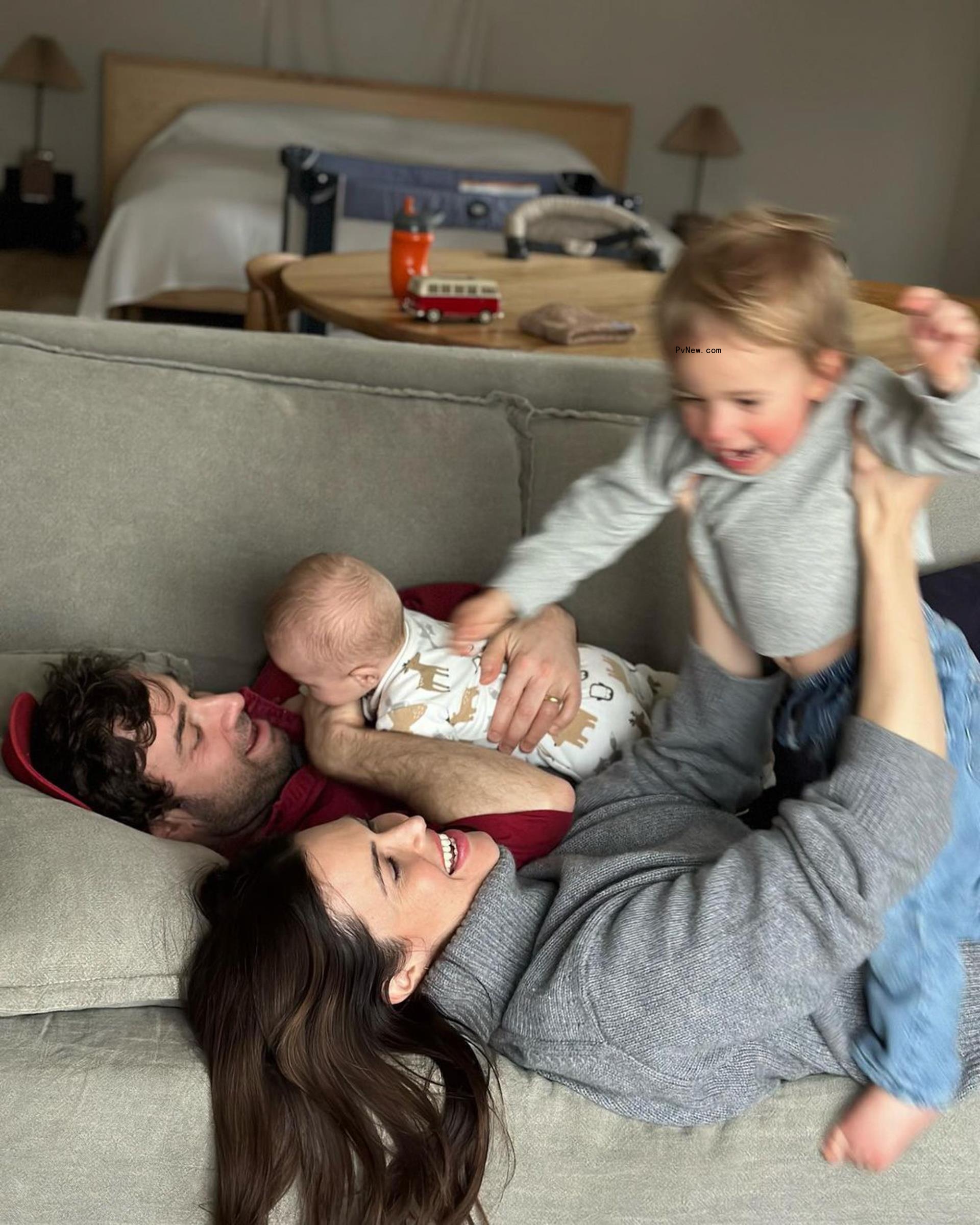 Mandy Moore and Taylor Goldsmith with their sons.