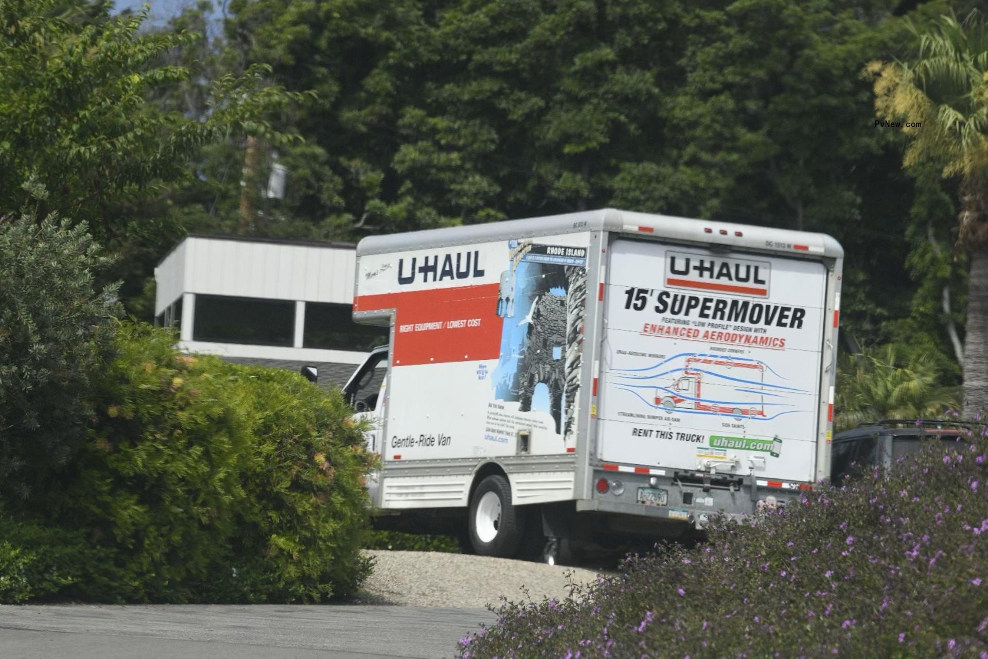 Moving truck at Kevin Costner's house
