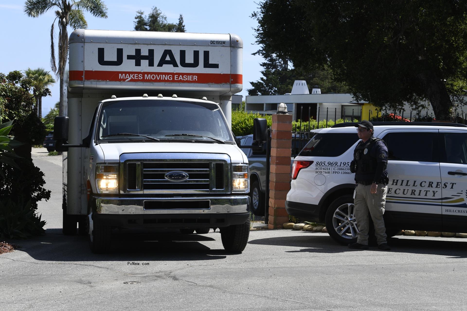 Moving truck at Kevin Costner's house