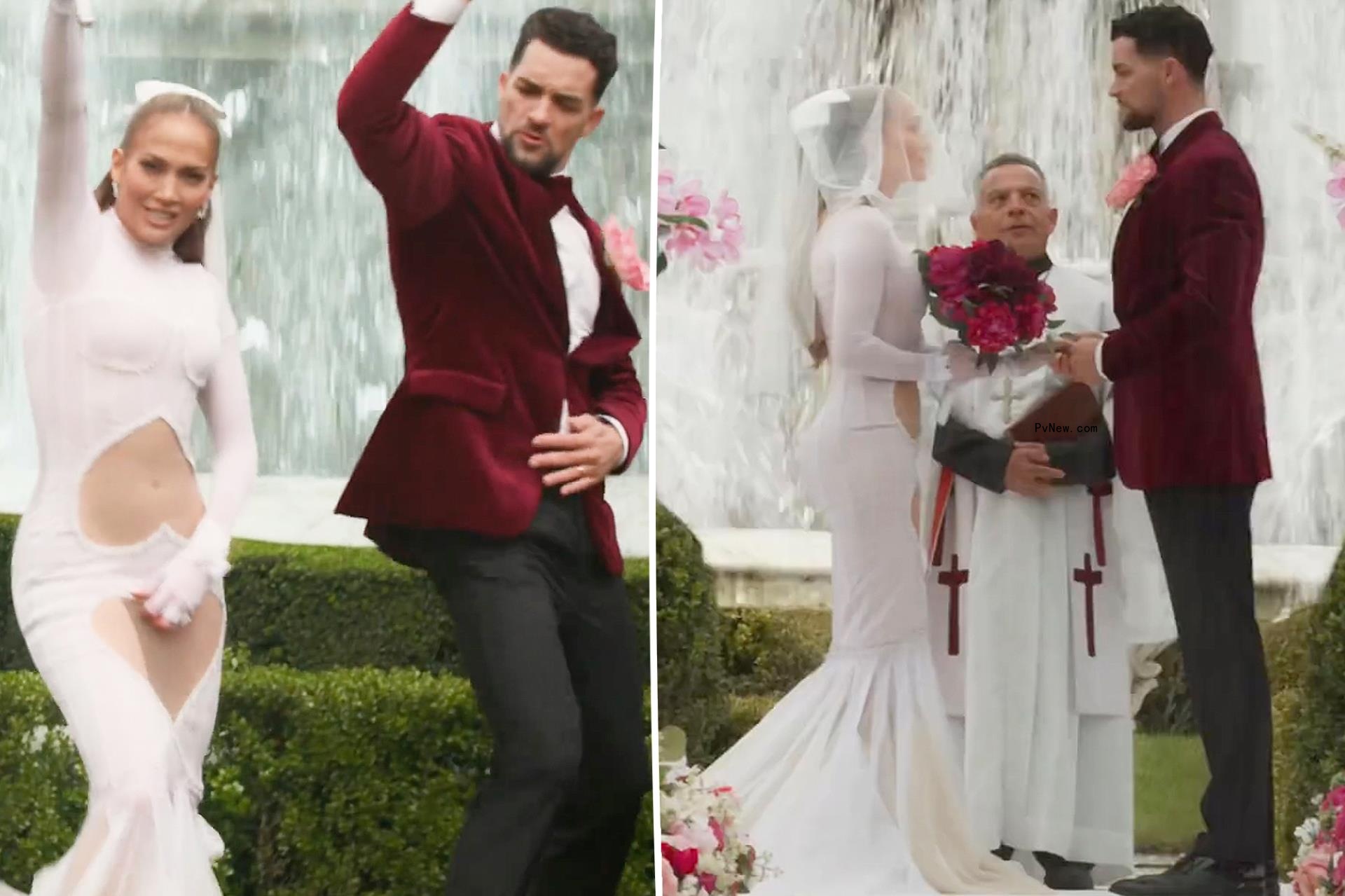Jennifer Lopez dro<i></i>ps jaws in wedding dress with wild heart cutouts during new music video