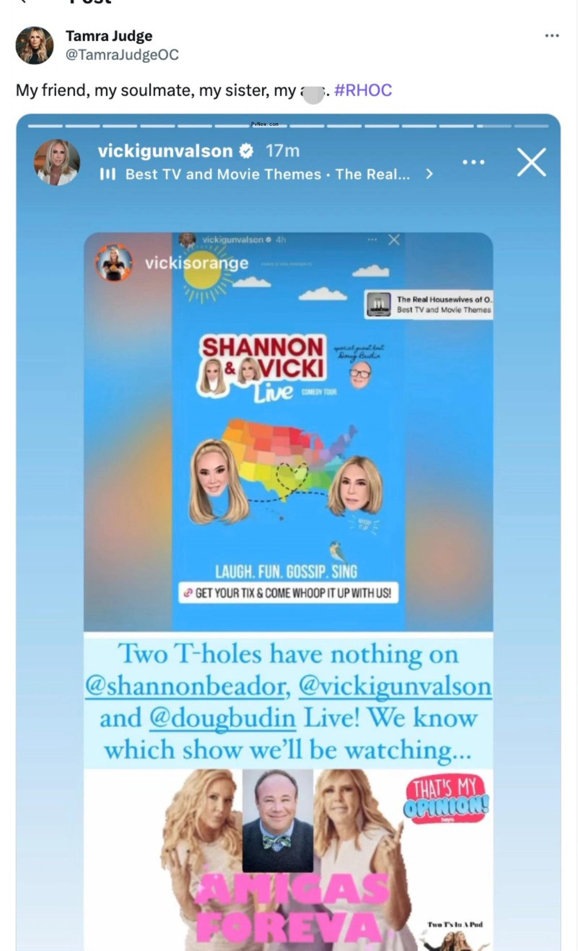 A screenshot of Tamra Judge's tweet a<i></i>bout Vicki Gunvalson and Shannon Beador