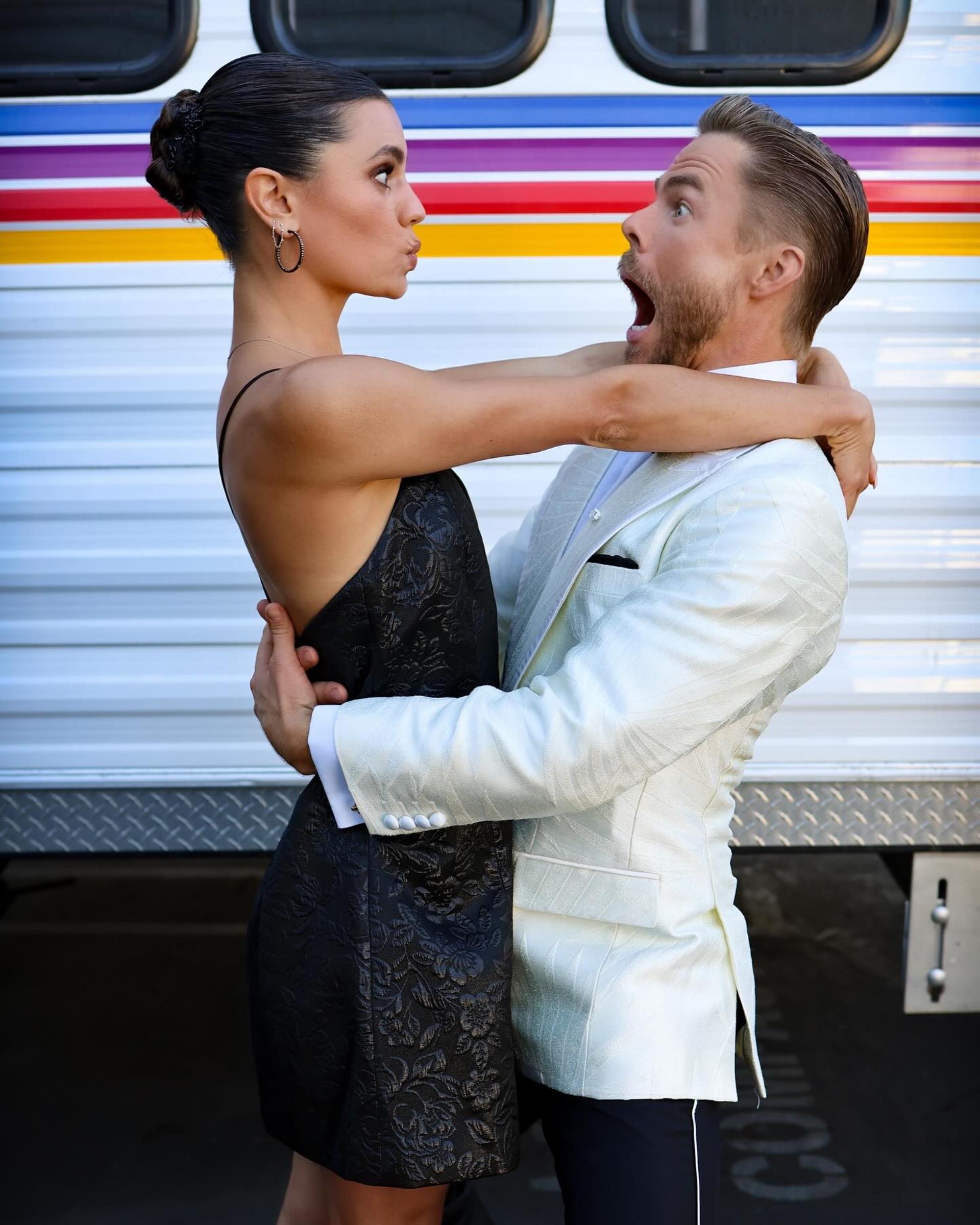 Derek Hough and Hayley Erbert hugging 