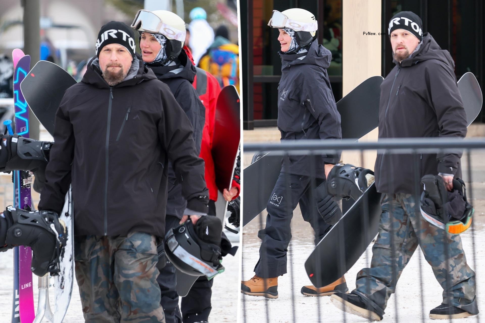 Cameron Diaz and husband Benji Madden bundle up for snowboarding date in Aspen