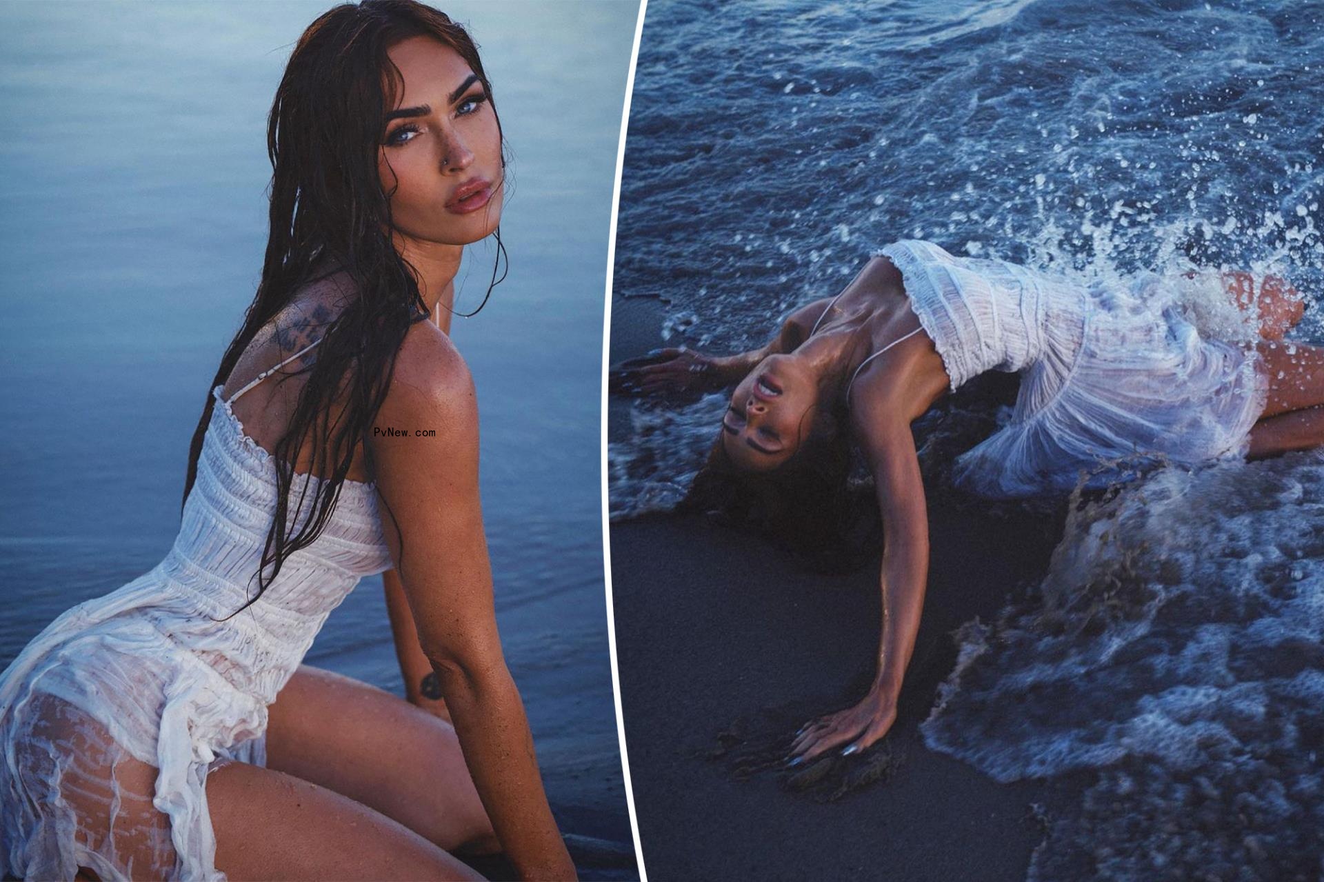 Megan Fox gets drenched in white minidress for another sexy beach photoshoot