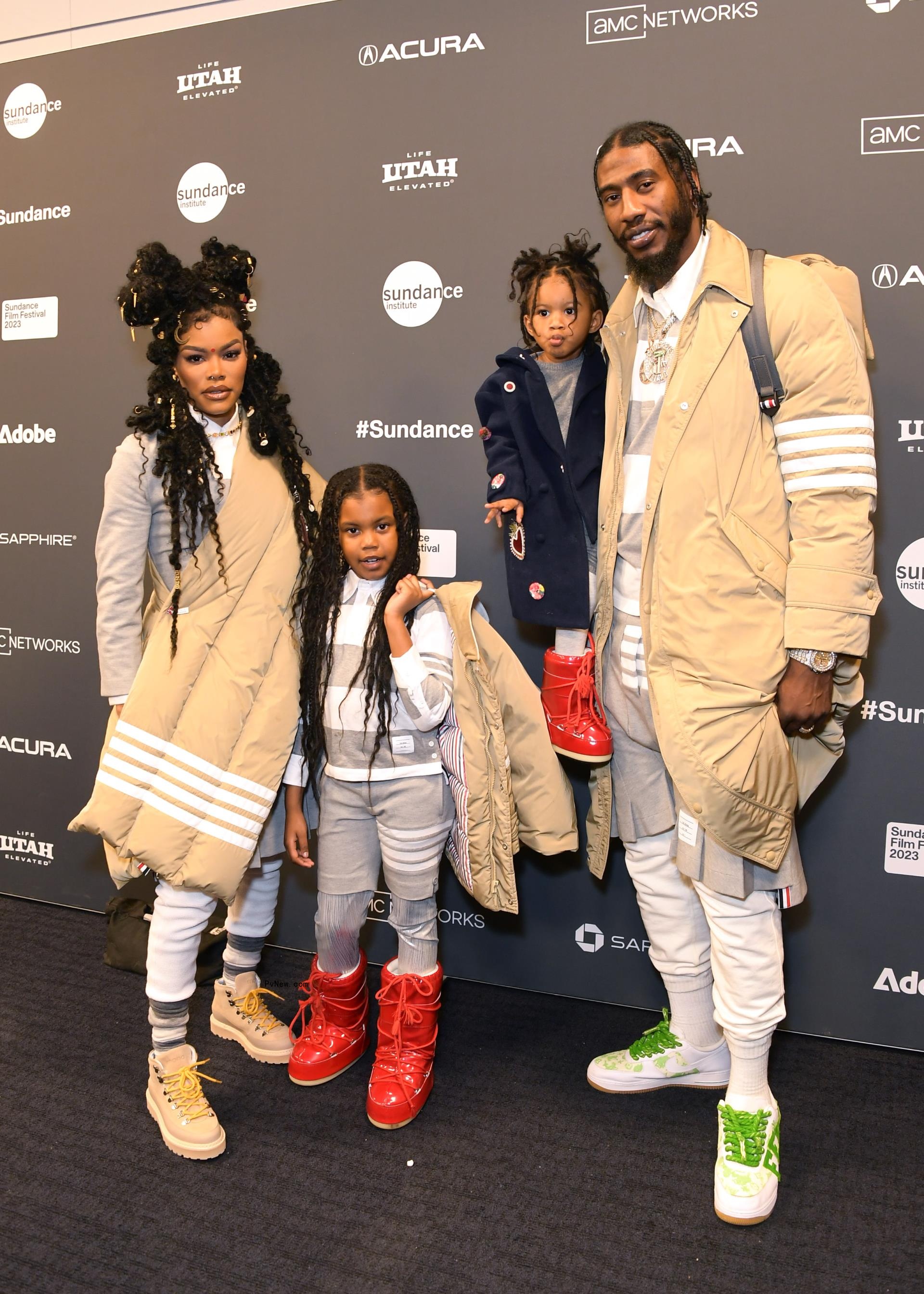 Teyana Taylor and Iman Shumpert with their two daughters at the 2023 Sundance Film Festival.