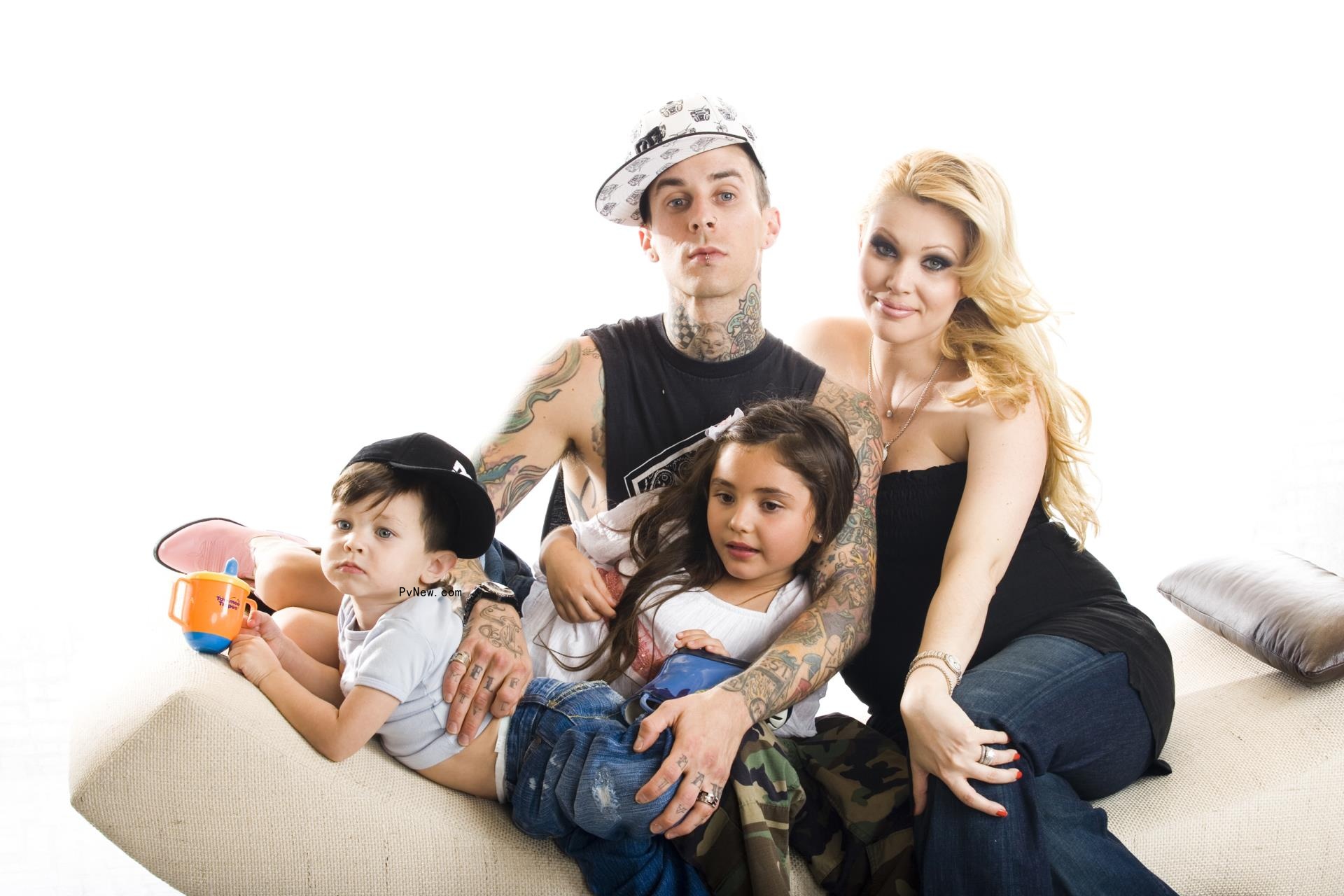 Travis Barker and Shanna Moakler with children