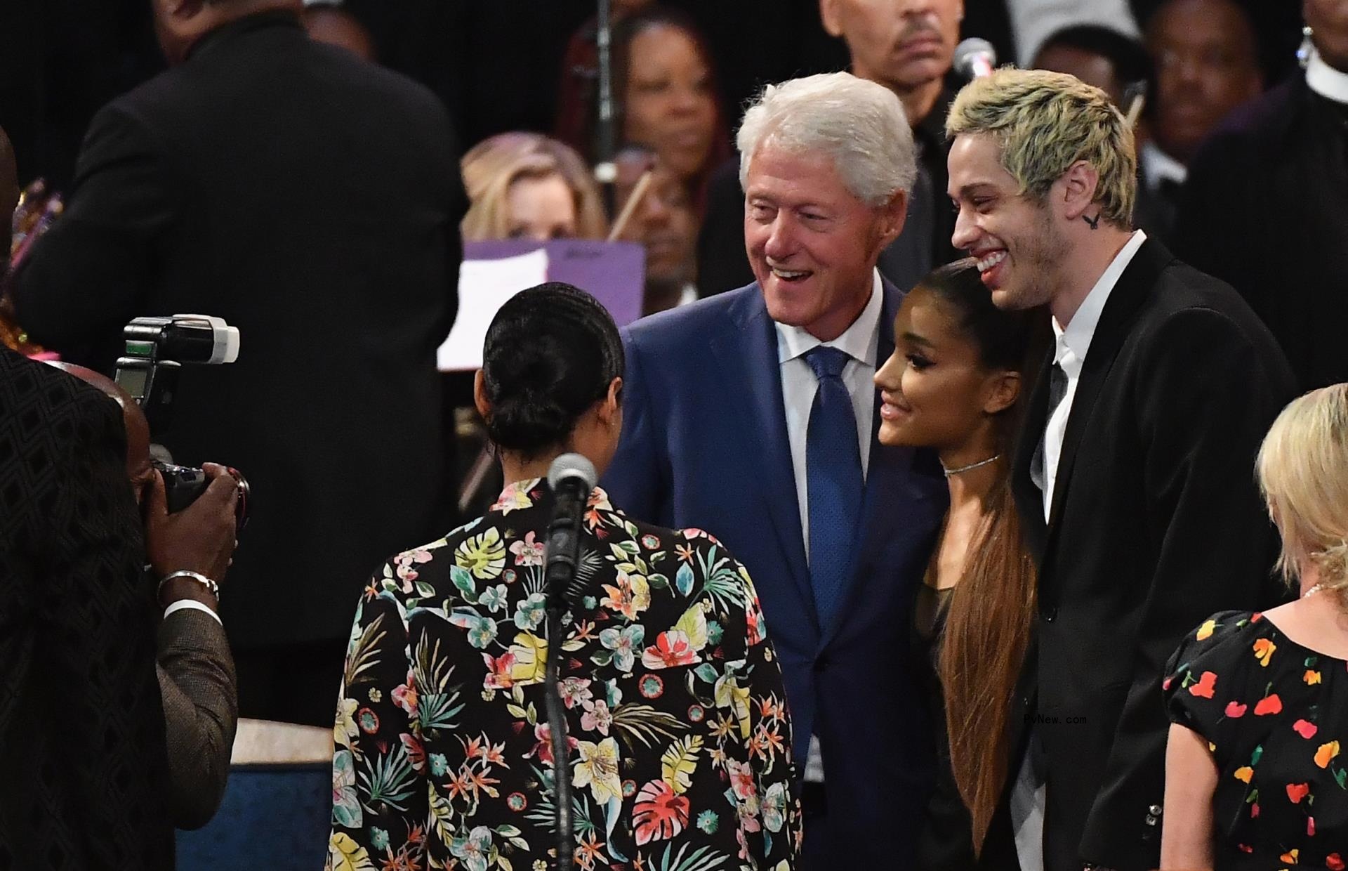 Pete Davidson and Ariana Grande with Bill Clinton at Aretha Franklin's funeral.