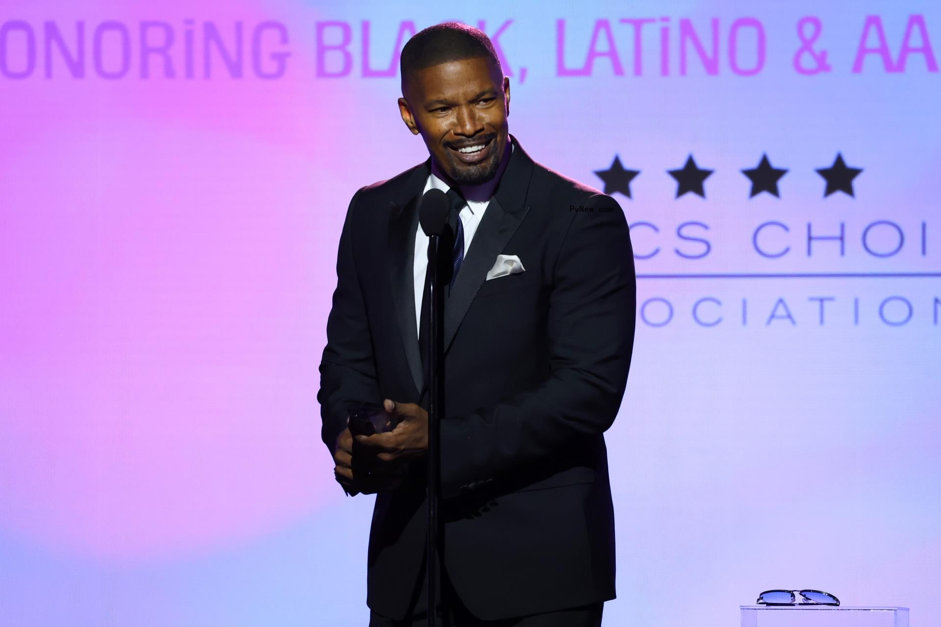 Jamie Foxx Accepts Critics Choice Ho<i></i>nor in First Public Appearance Post-Hospitalization: ‘I Wouldn’t Wish What I Went Through on My Worst Enemy’