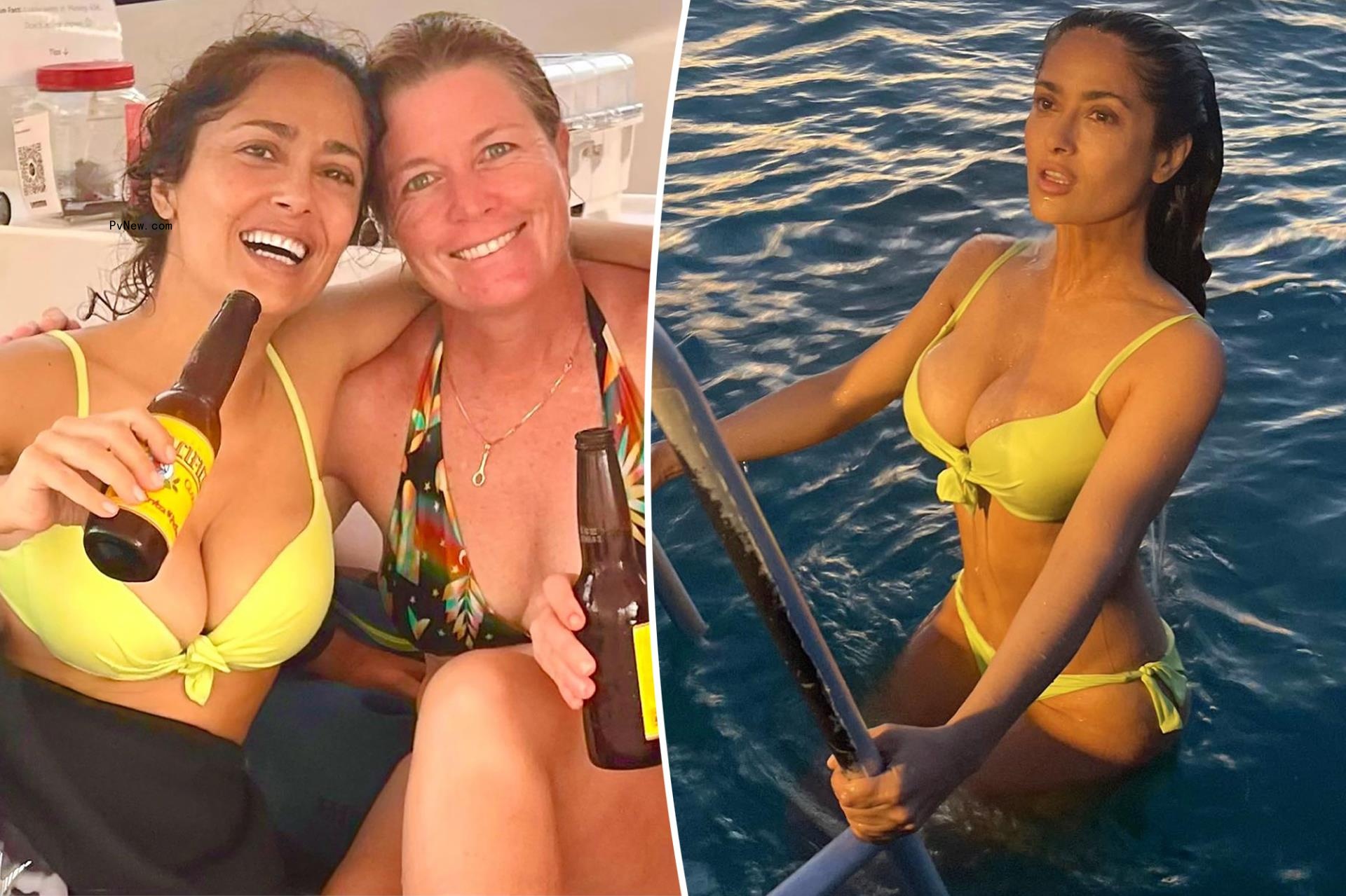 Salma Hayek shows off another busty bikini on scuba diving trip