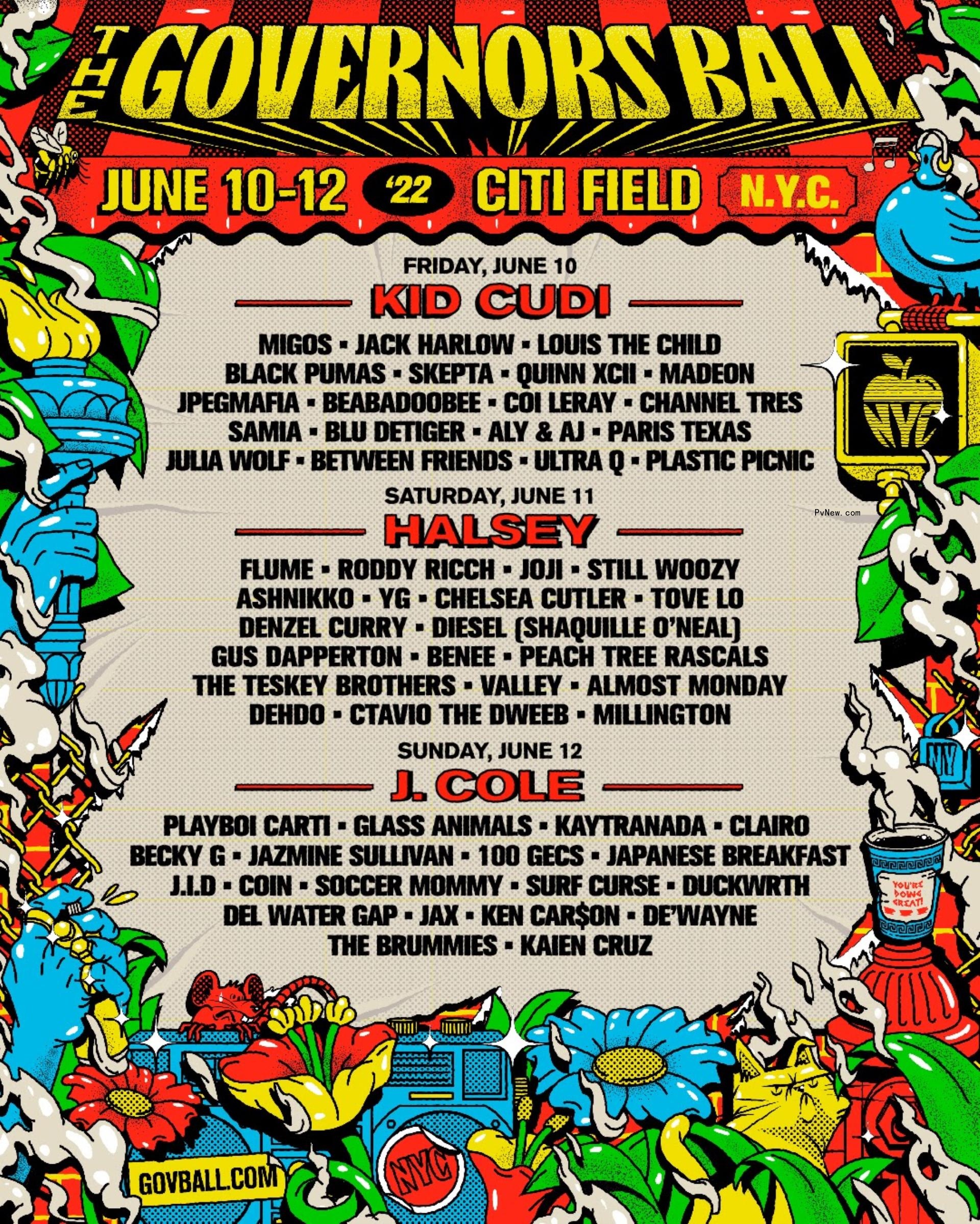 J. Cole, Halsey, Kid Cudi to Headline 2022 Governors Ball Festival