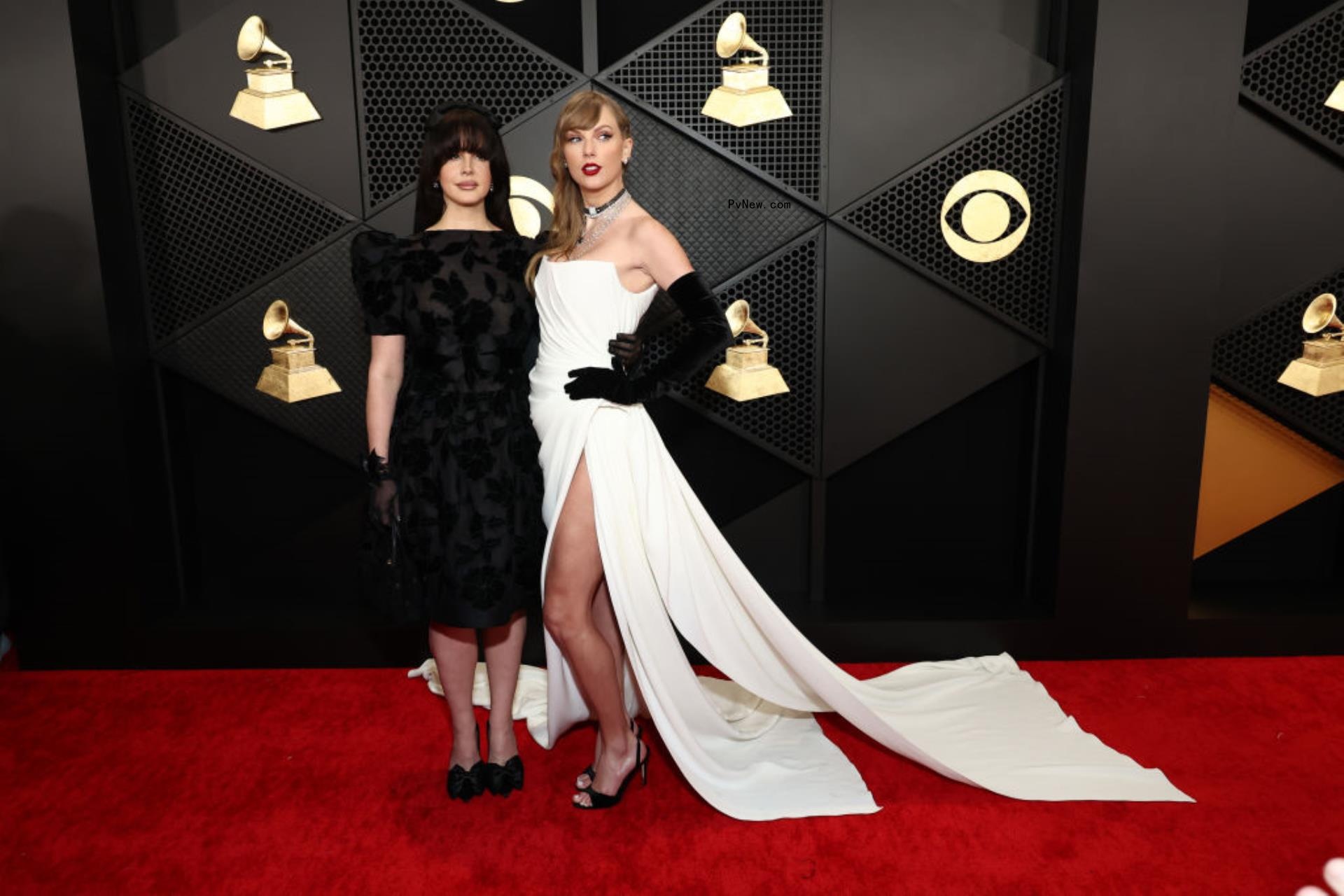 Taylor Swift Stuns in White and Black on Grammys Red Carpet