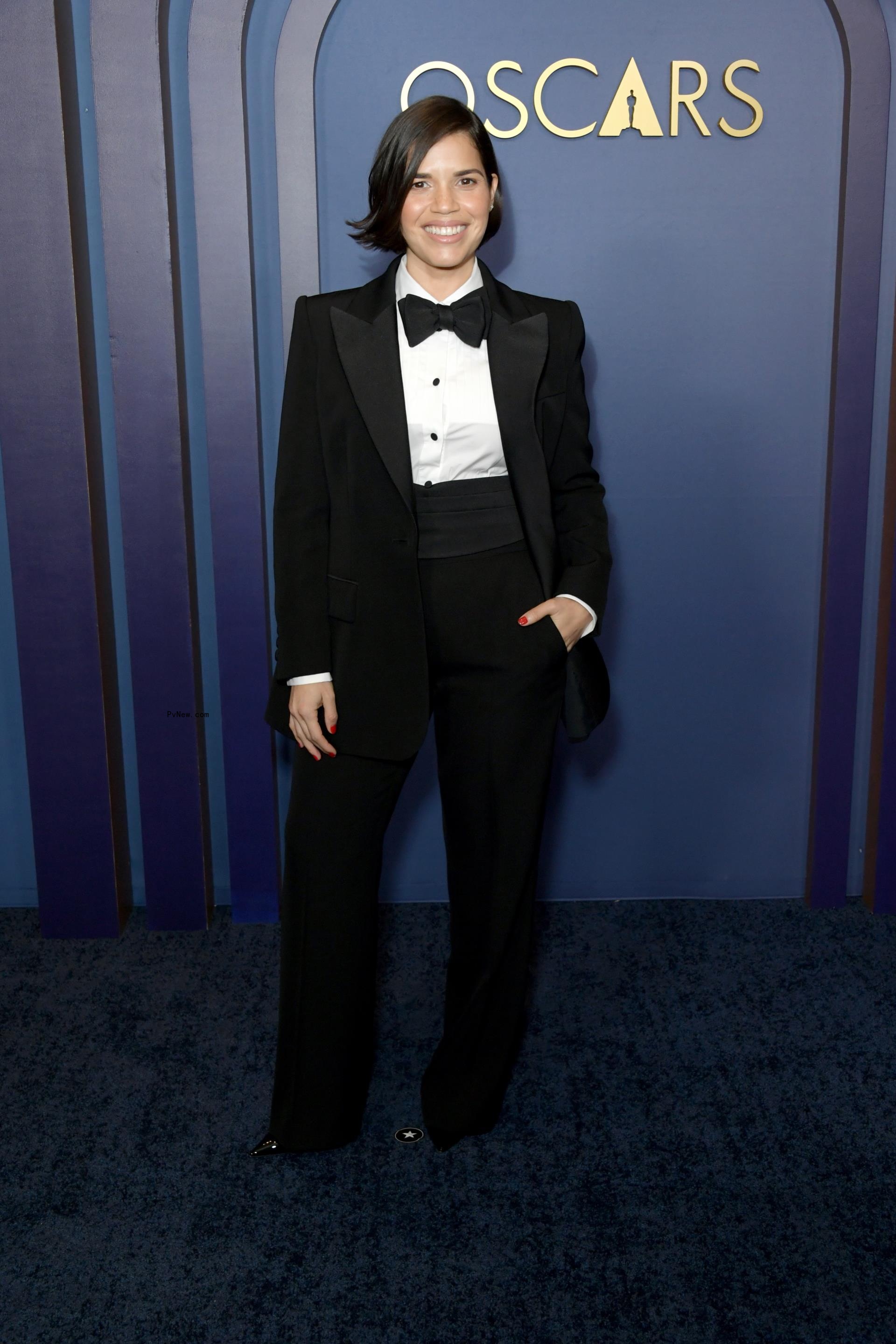 America Ferrera wore a custom Moschino tux to the Governors Awards.