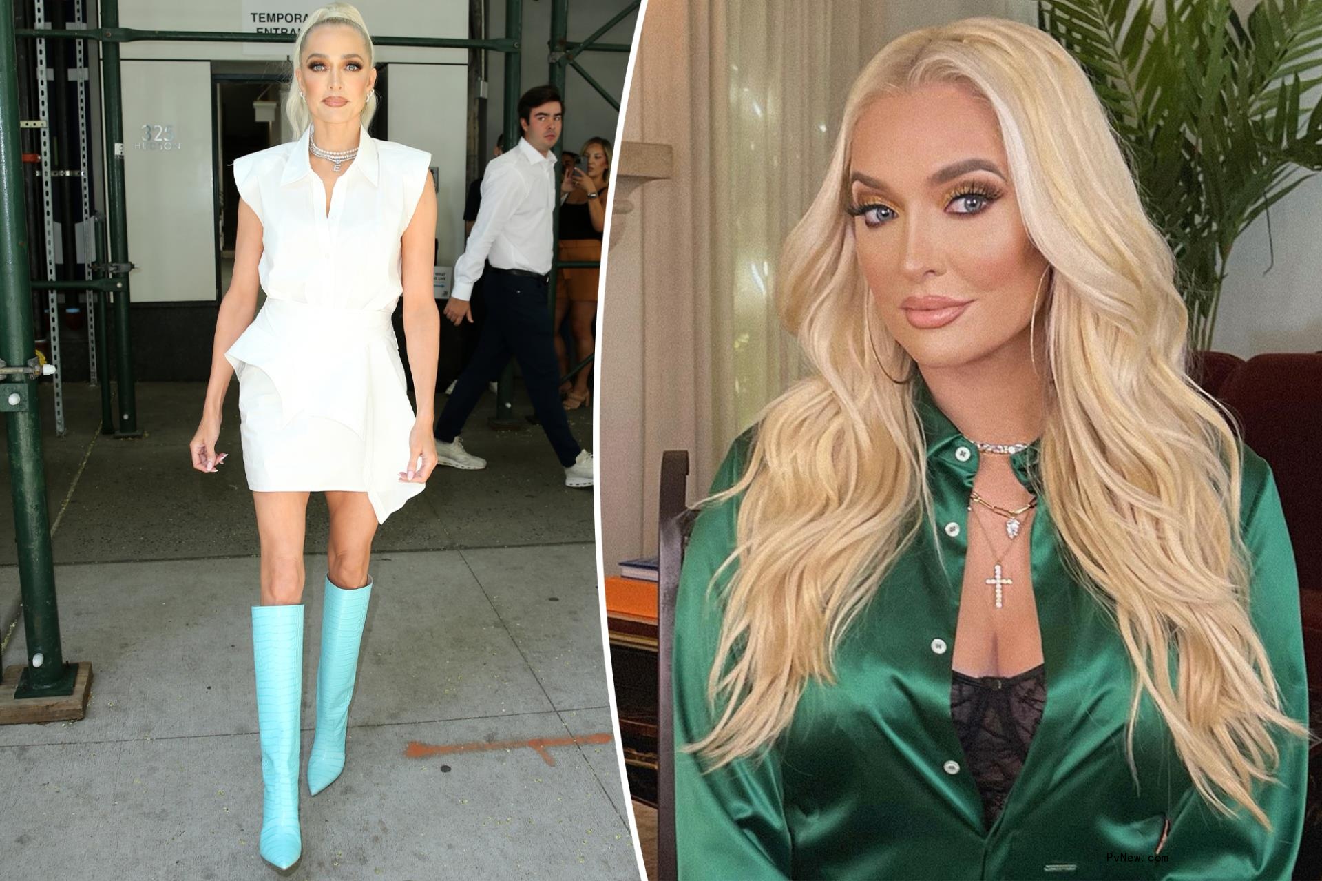 Erika Jayne shows off weight loss in white mini and turquoise boots