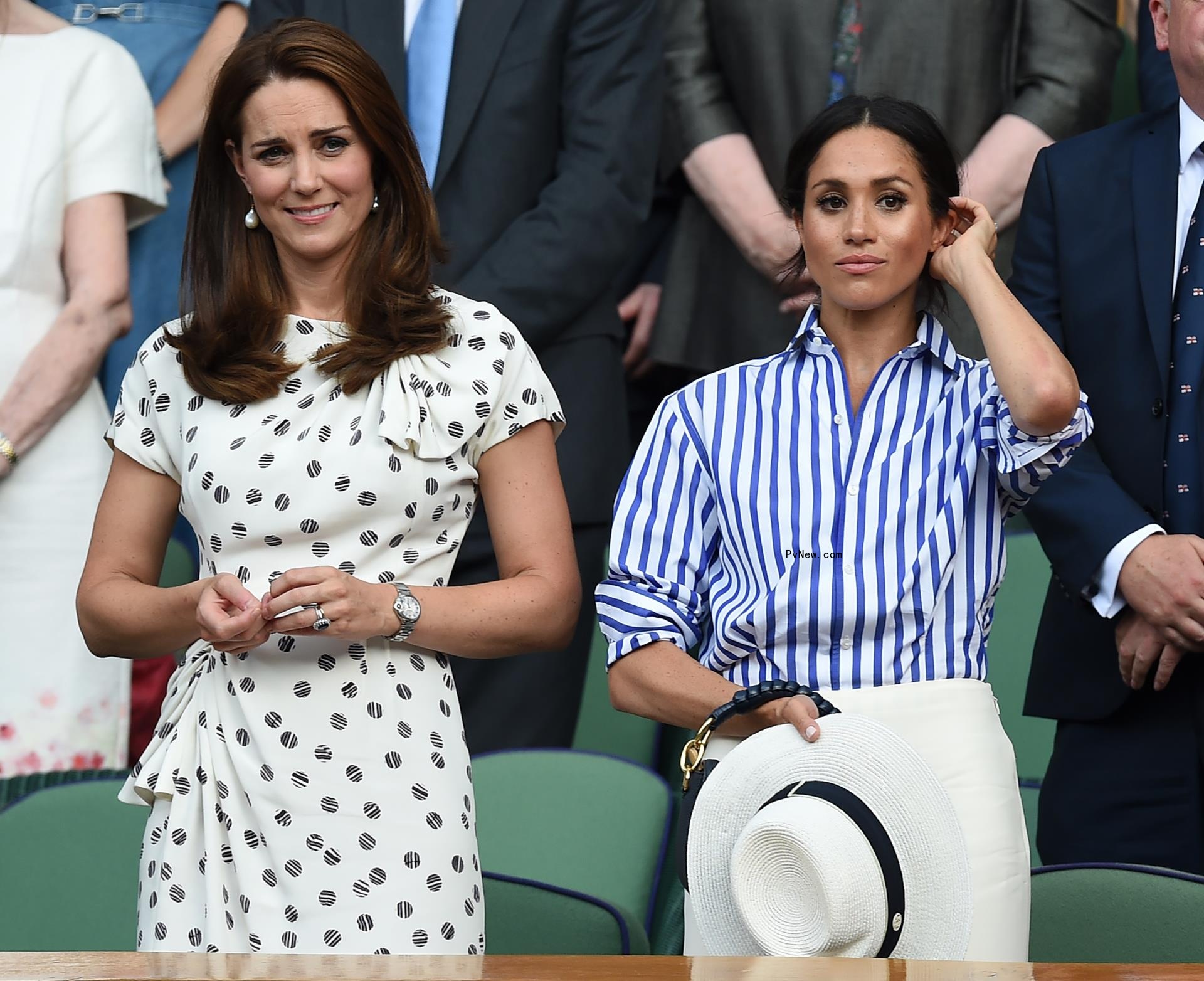 Kate Middleton and Meghan Markle at Wimbledon in 2018.