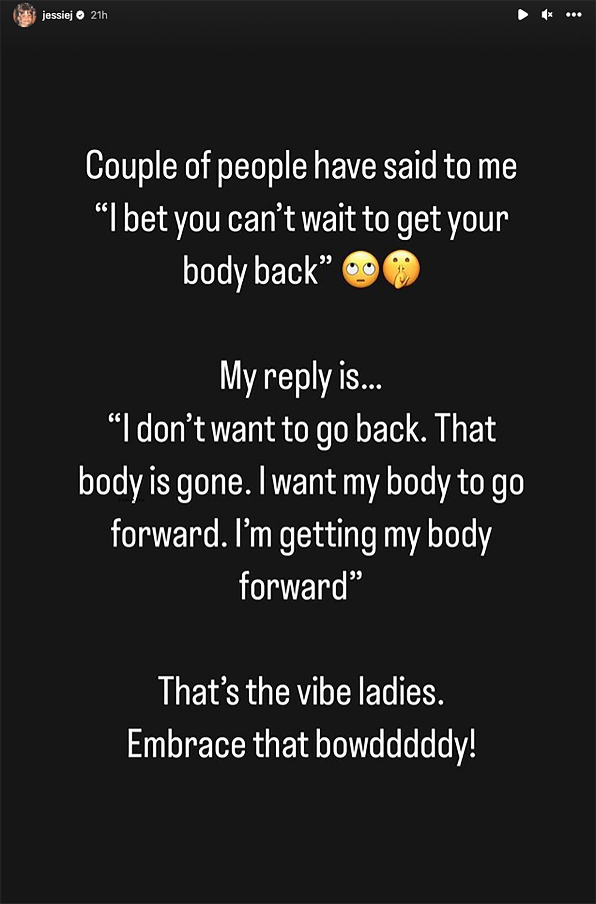 Jessie J comment on Instagram Stories a<i></i>bout her post-pregnancy body.
