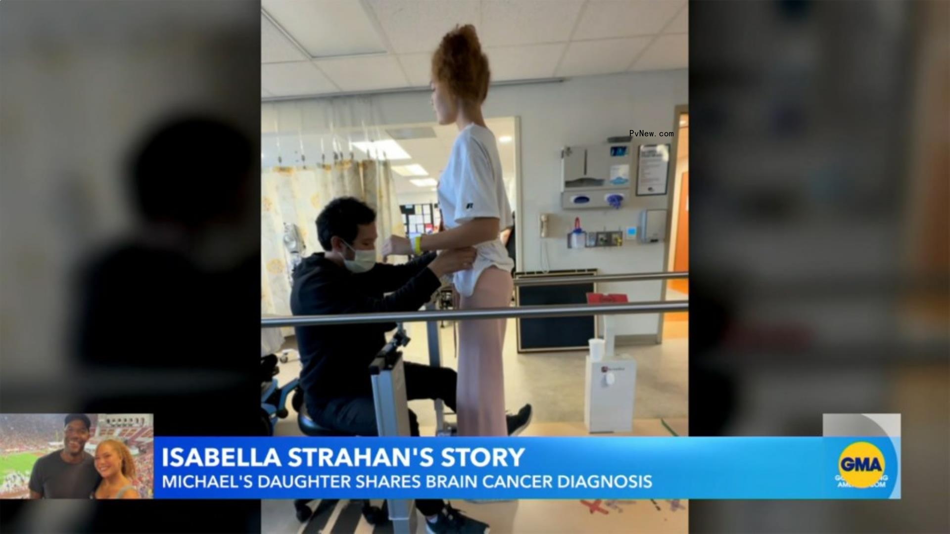 isabella strahan being helped to walk