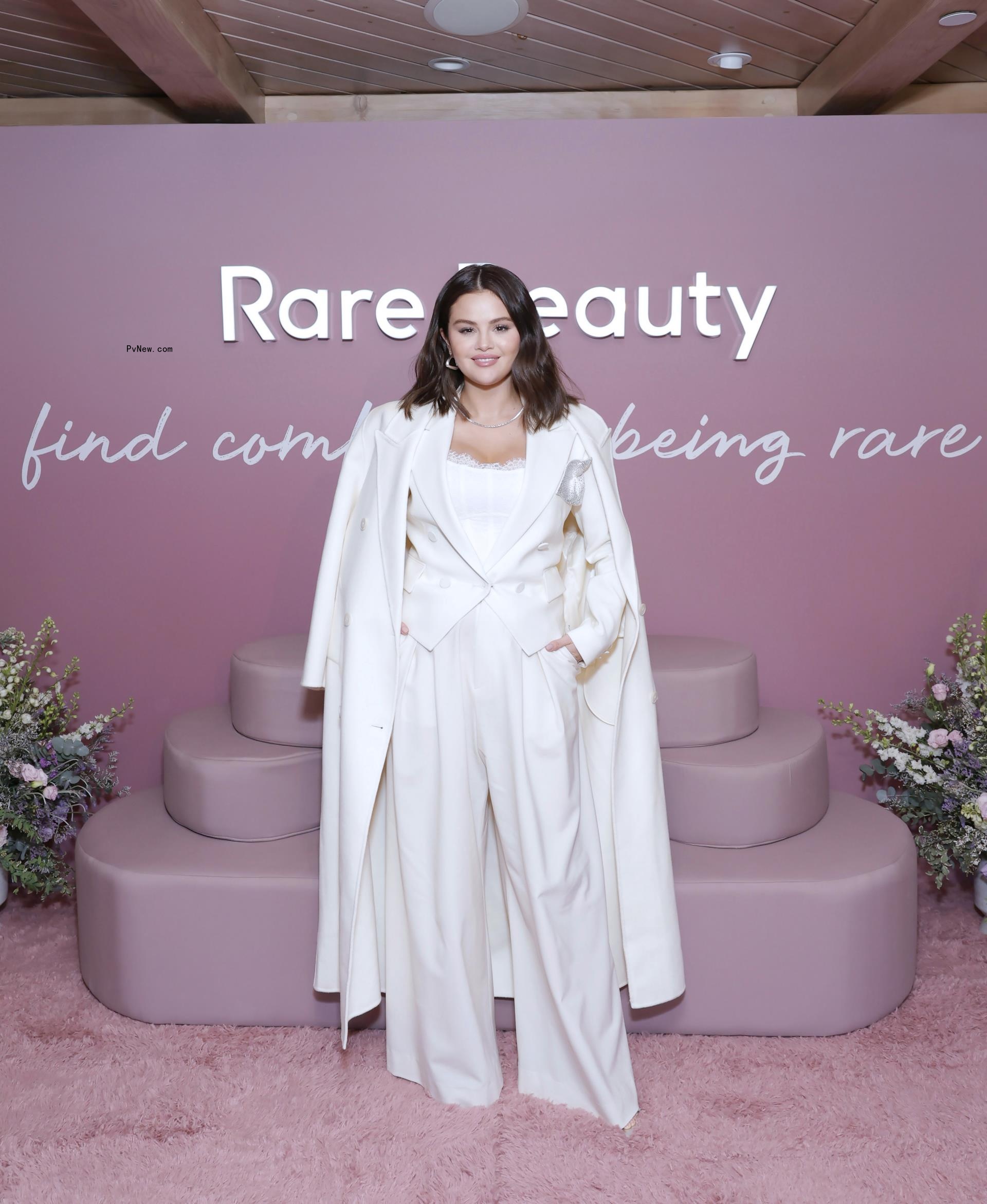 Selena Gomez wears $70 white corset top to a Rare Beauty event in Los Angeles.
