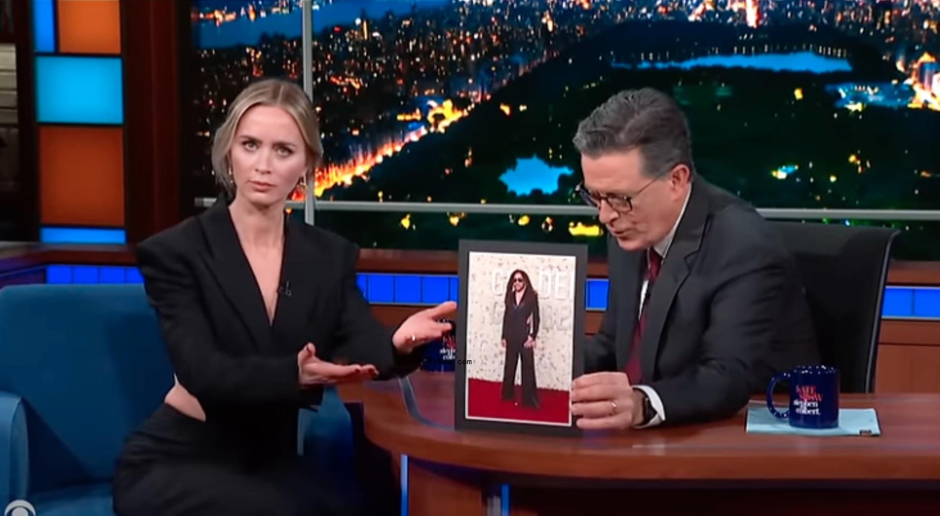 Emily Blutn and Stephen Colbert