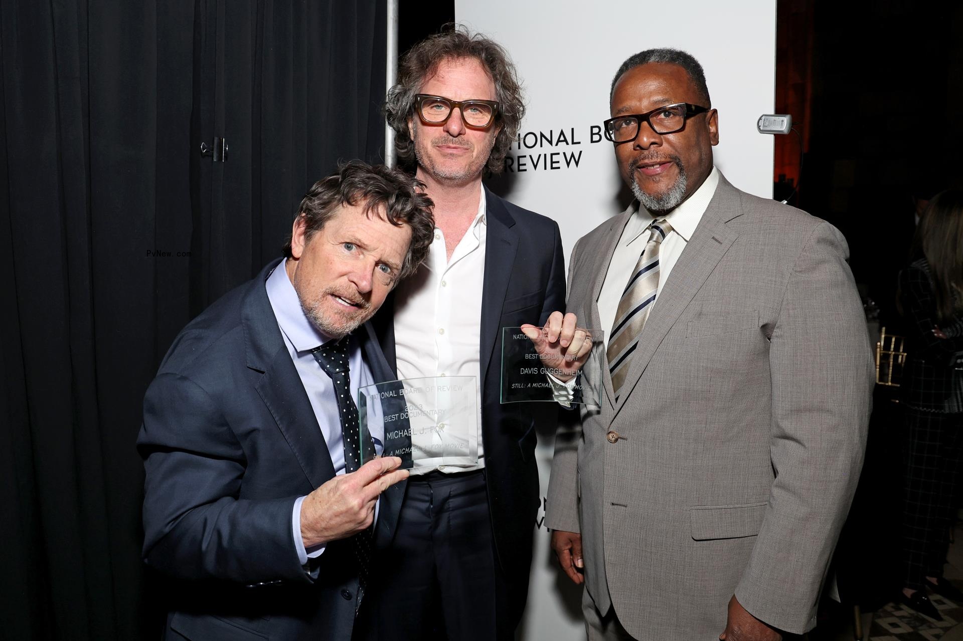 Michael J. Fox, Davis Guggenheim, and Wendell Pierce attend the Natio<i></i>nal Board Of Review 2024 Awards Gala.