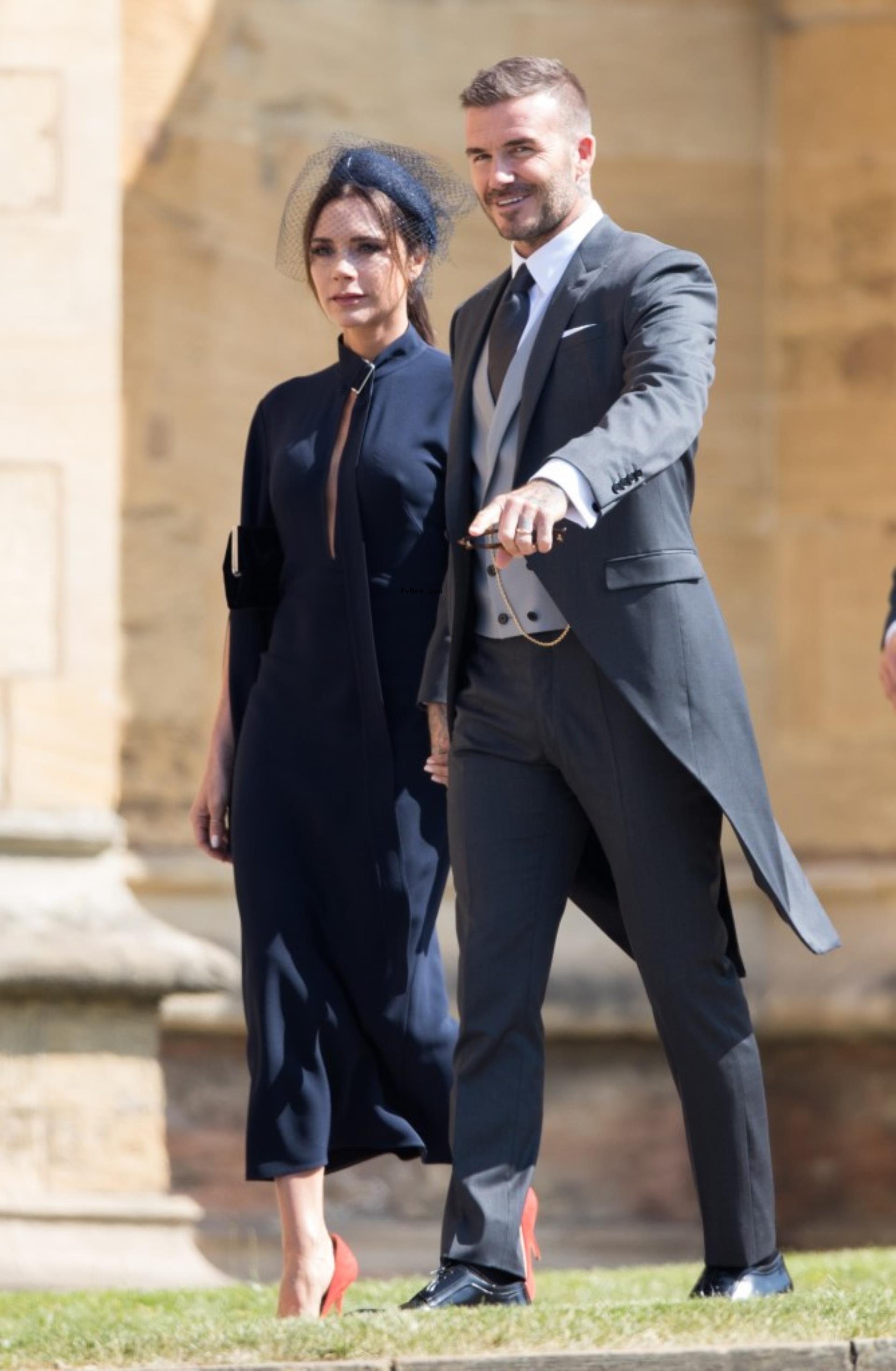 David and Victoria Beckham at Meghan Markle and Prince Harry's wedding in 2018.