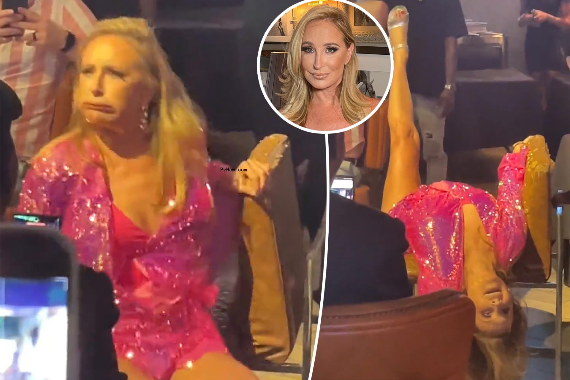 Watch So<i></i>nja Morgan straddle chair, flash barely covered crotch during drag brunch