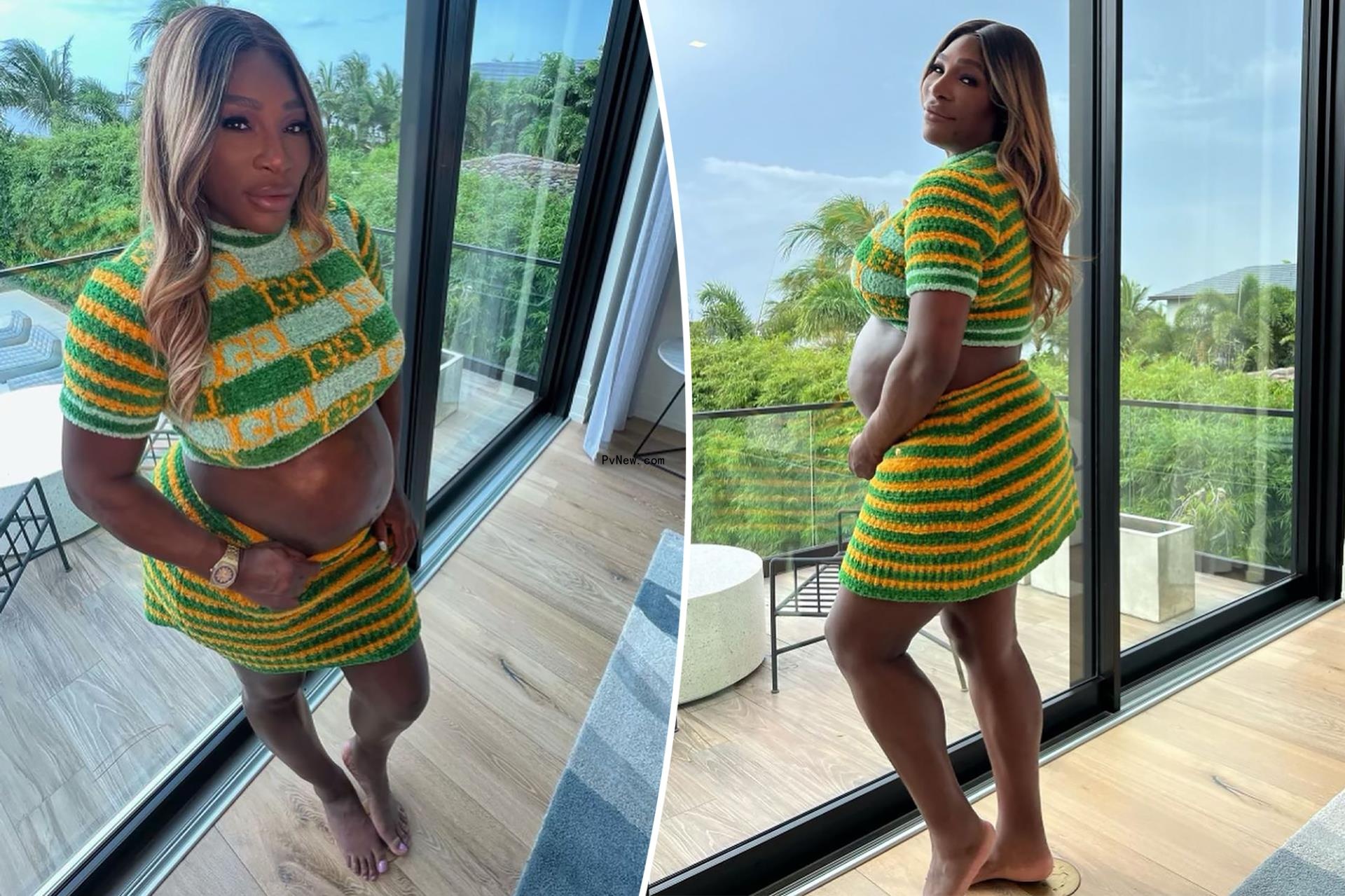 Pregnant Serena Williams shows off baby bump in Gucci crop top and miniskirt