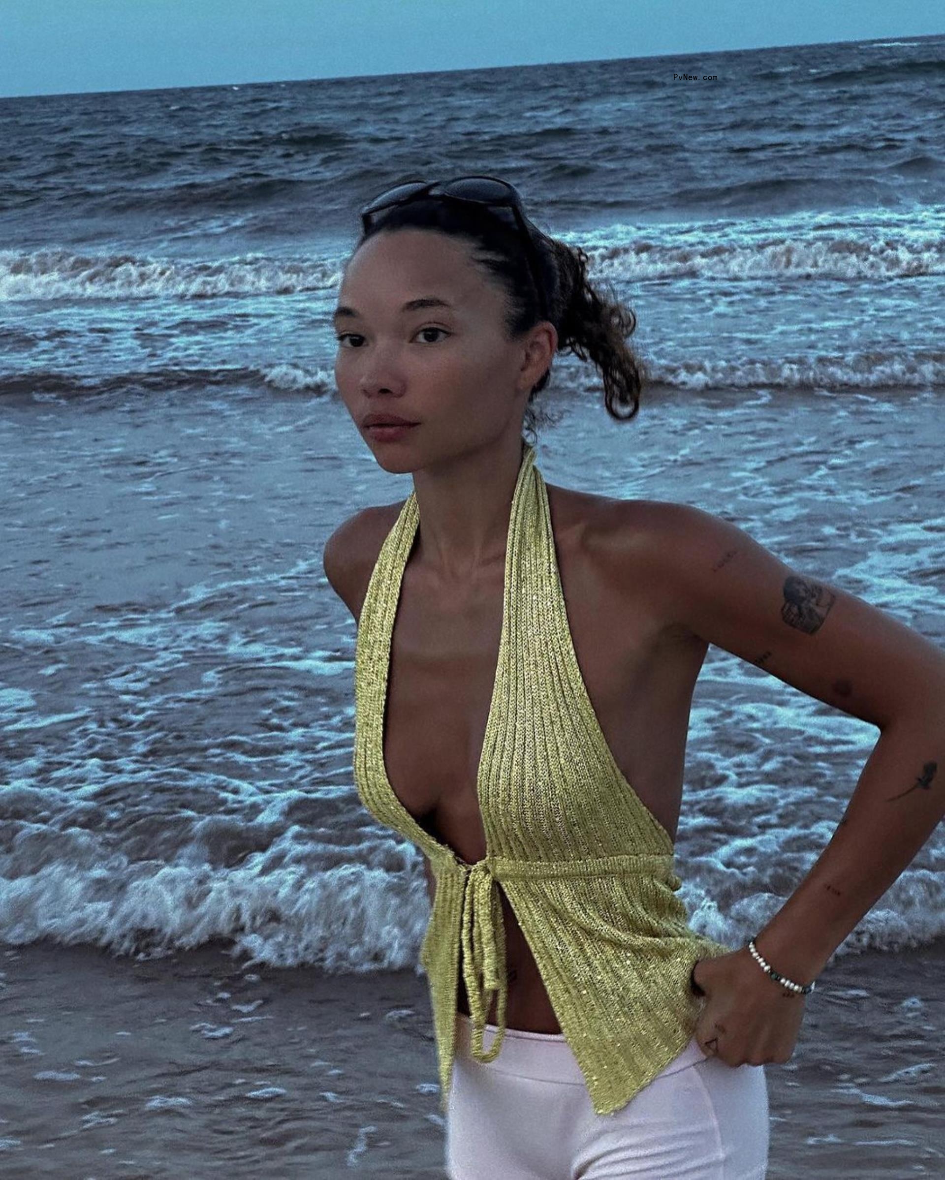 Ashley Moore on the beach.