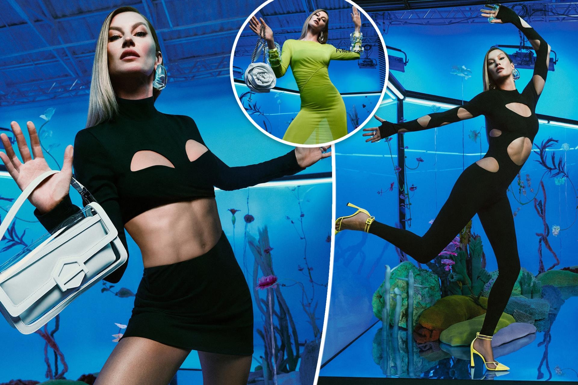 Gisele Bündchen strikes poses in sizzling cutouts and sheer catsuits in new campaign