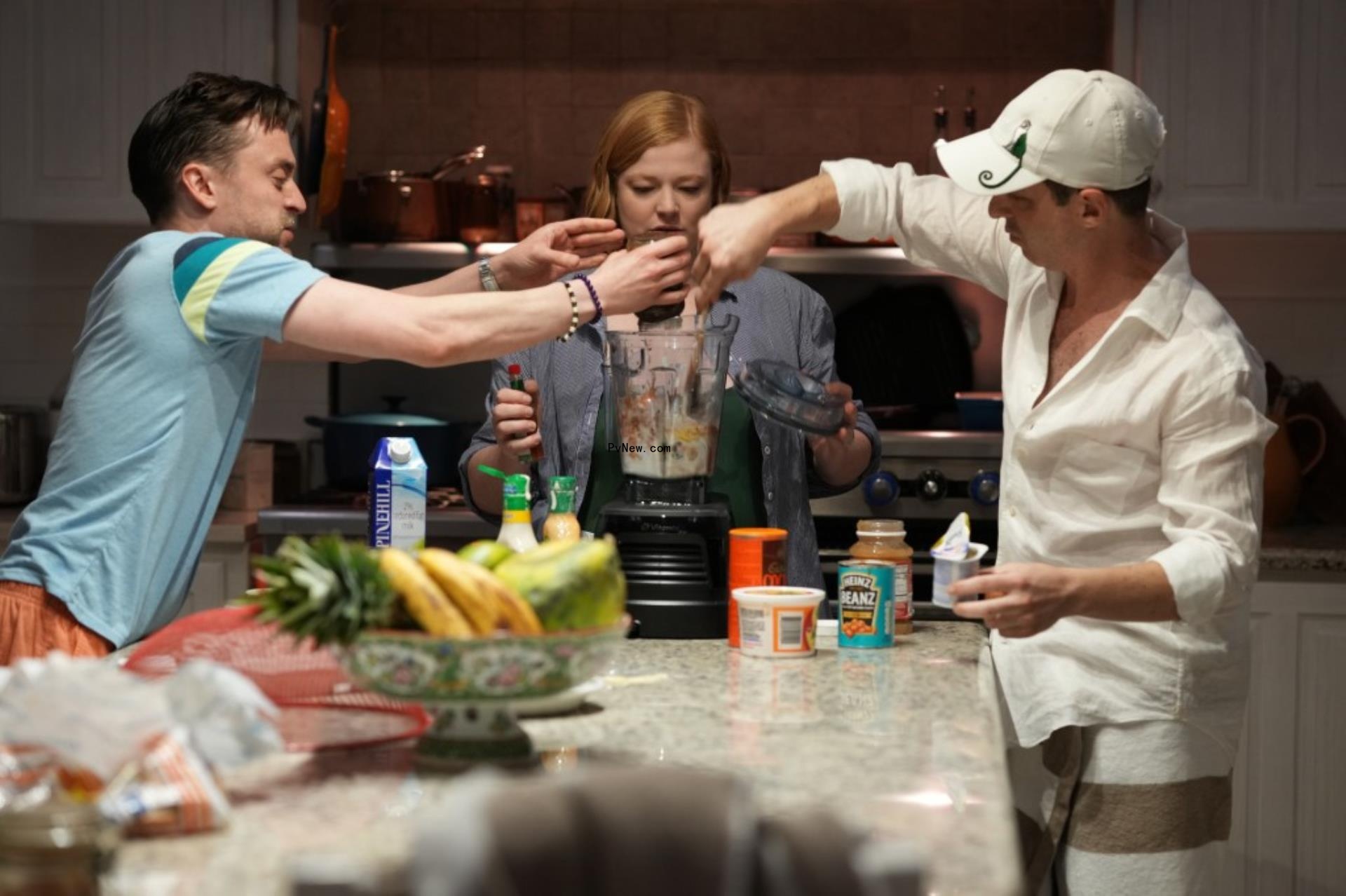 Kieran Culkin, Sarah Snook and Jeremy Strong cheers in 