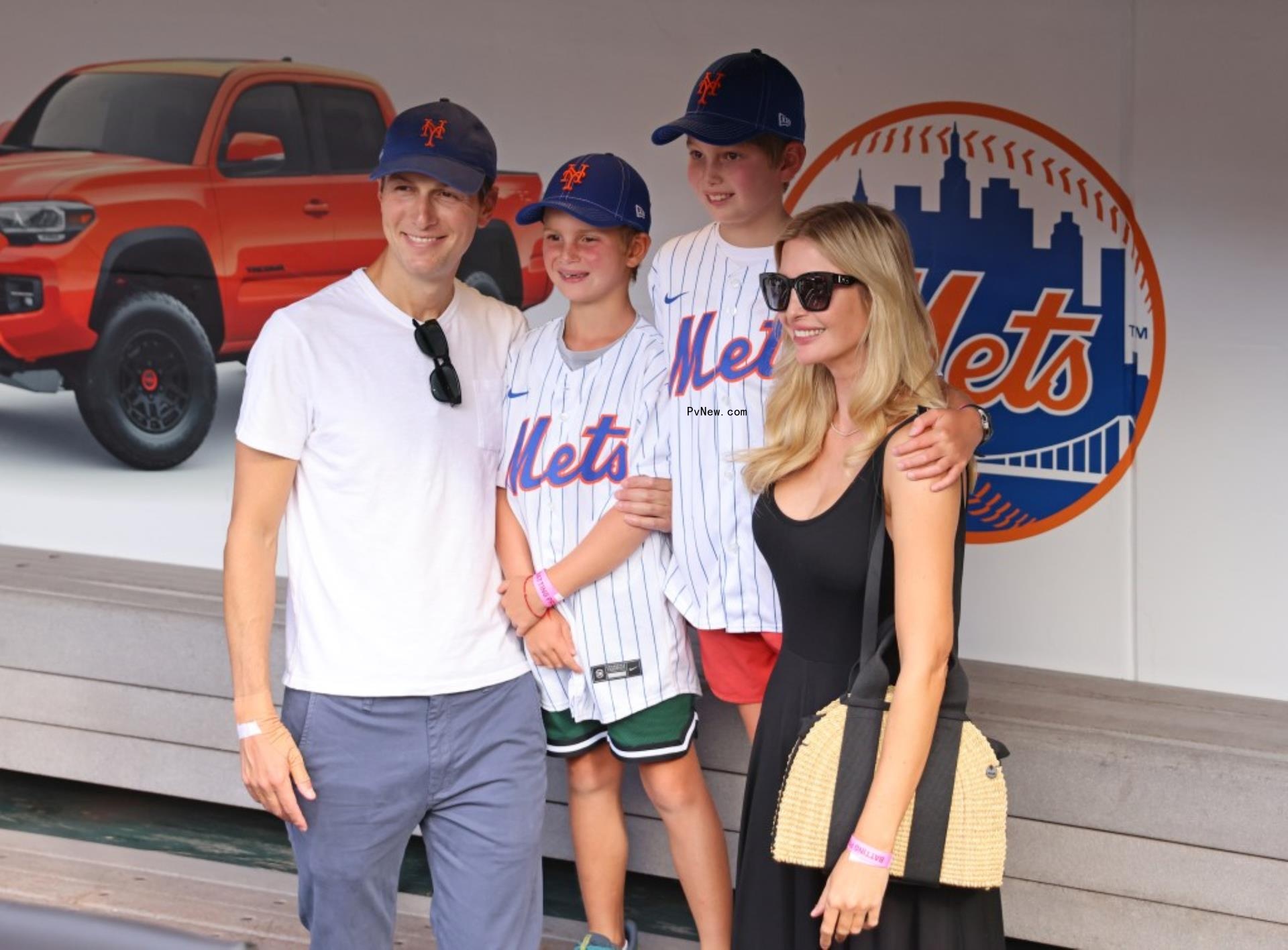 Jared Kushner, Ivanka Trump and their sons at the Mets dugout.