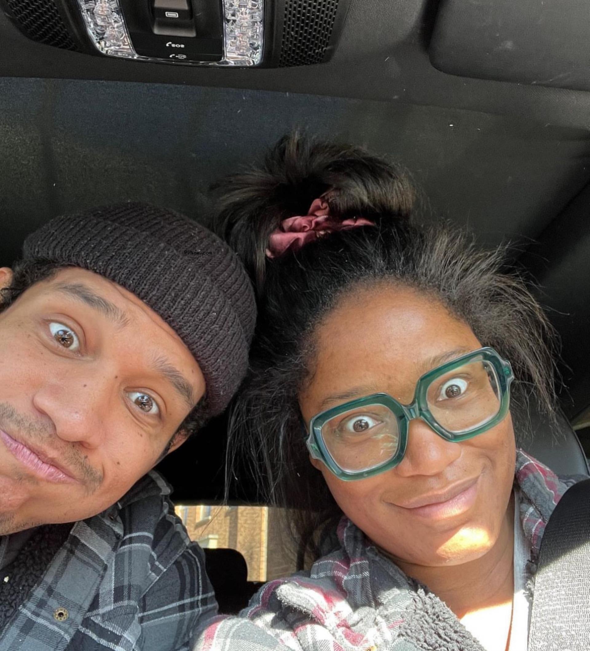 Keke Palmer and Darius Jackson making silly faces.