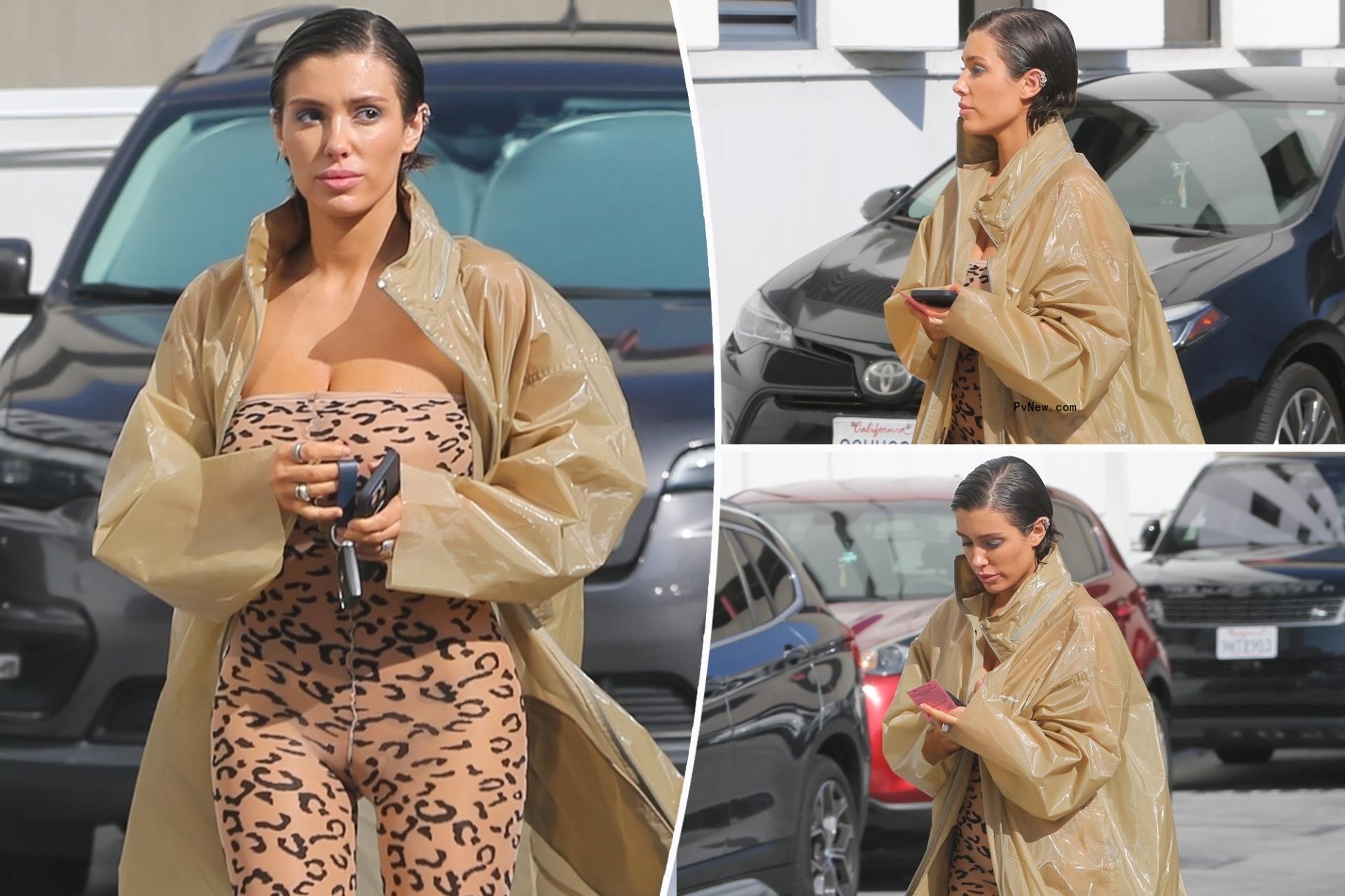 Bianca Censori walks on the wild side in animal-print catsuit and thong boots