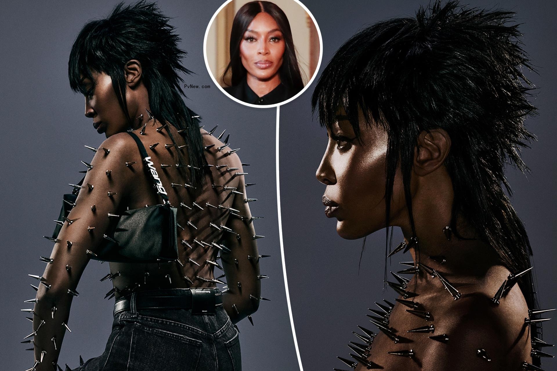 Naomi Campbell poses nude and covered in silver spikes for edgy Alexander Wang campaign