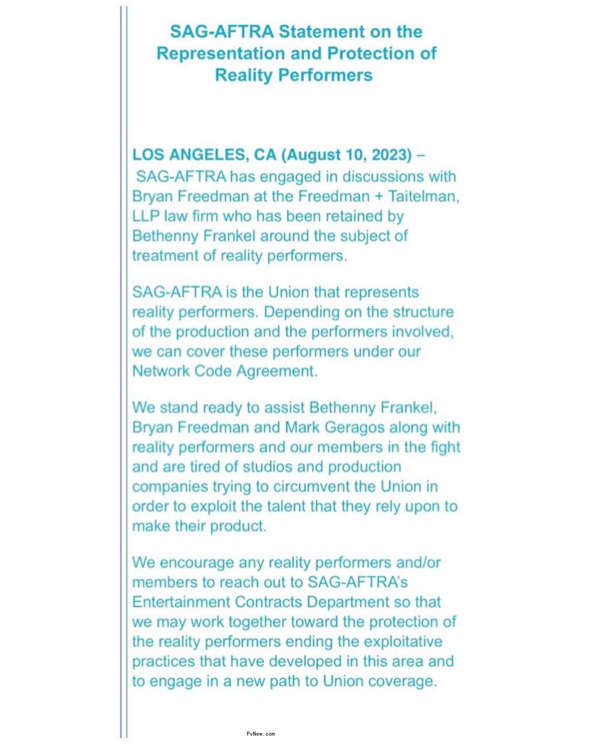 SAG-AFTRA statement