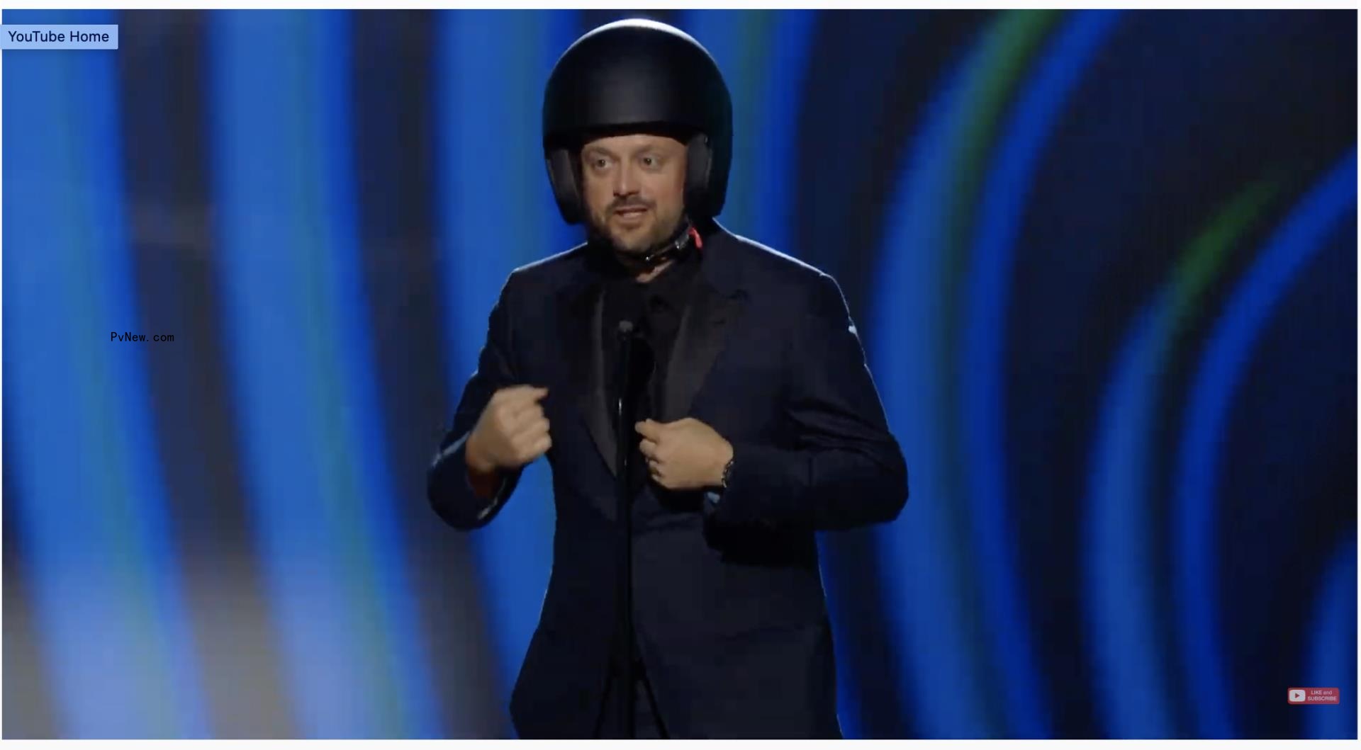 Grammy Presenter Nate Bargatze Pokes Fun at Will Smith Slap, Wears Helmet Onstage