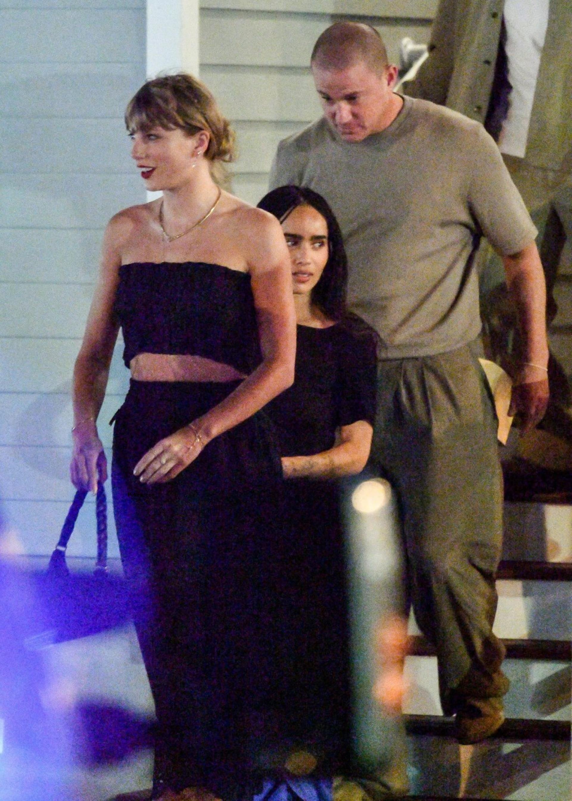 Taylor Swift leaves the rehearsal dinner with pals Zoe Kravitz and Channing Tatum.