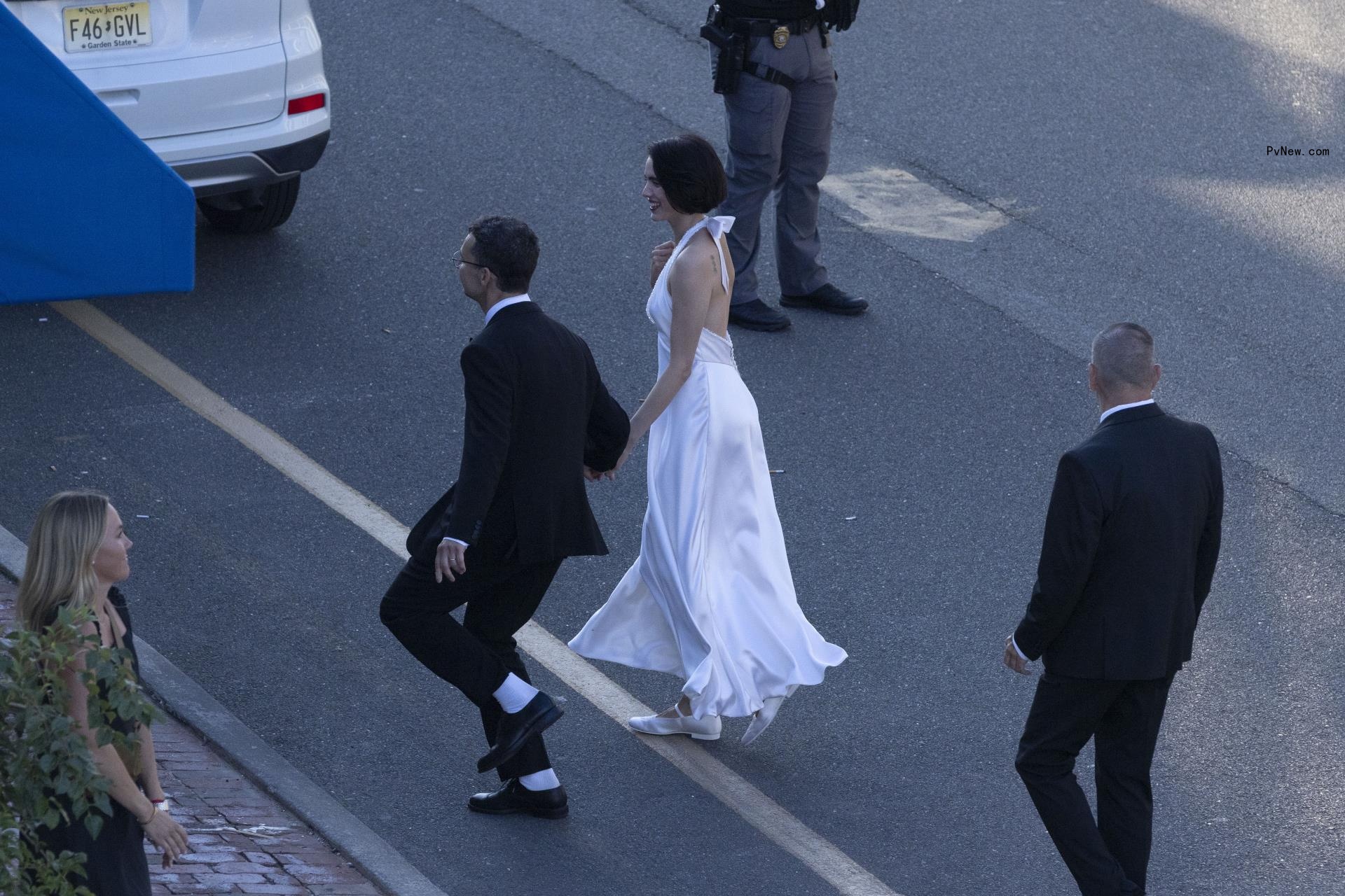 Jack Anto<i></i>noff and Margaret Qualley on their wedding day,