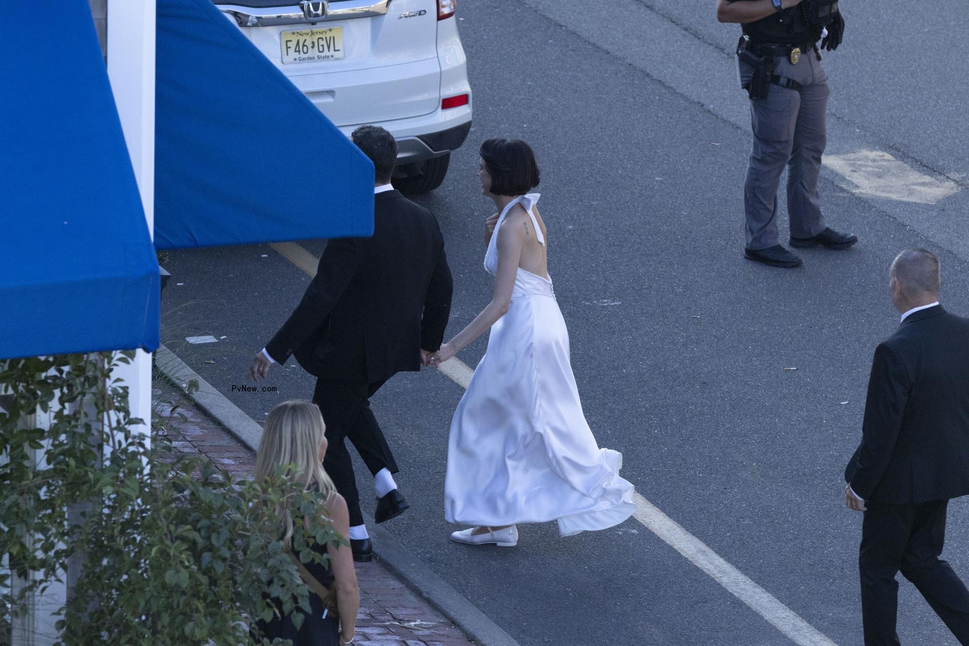 Jack Anto<i></i>noff and Margaret Qualley on their wedding day,