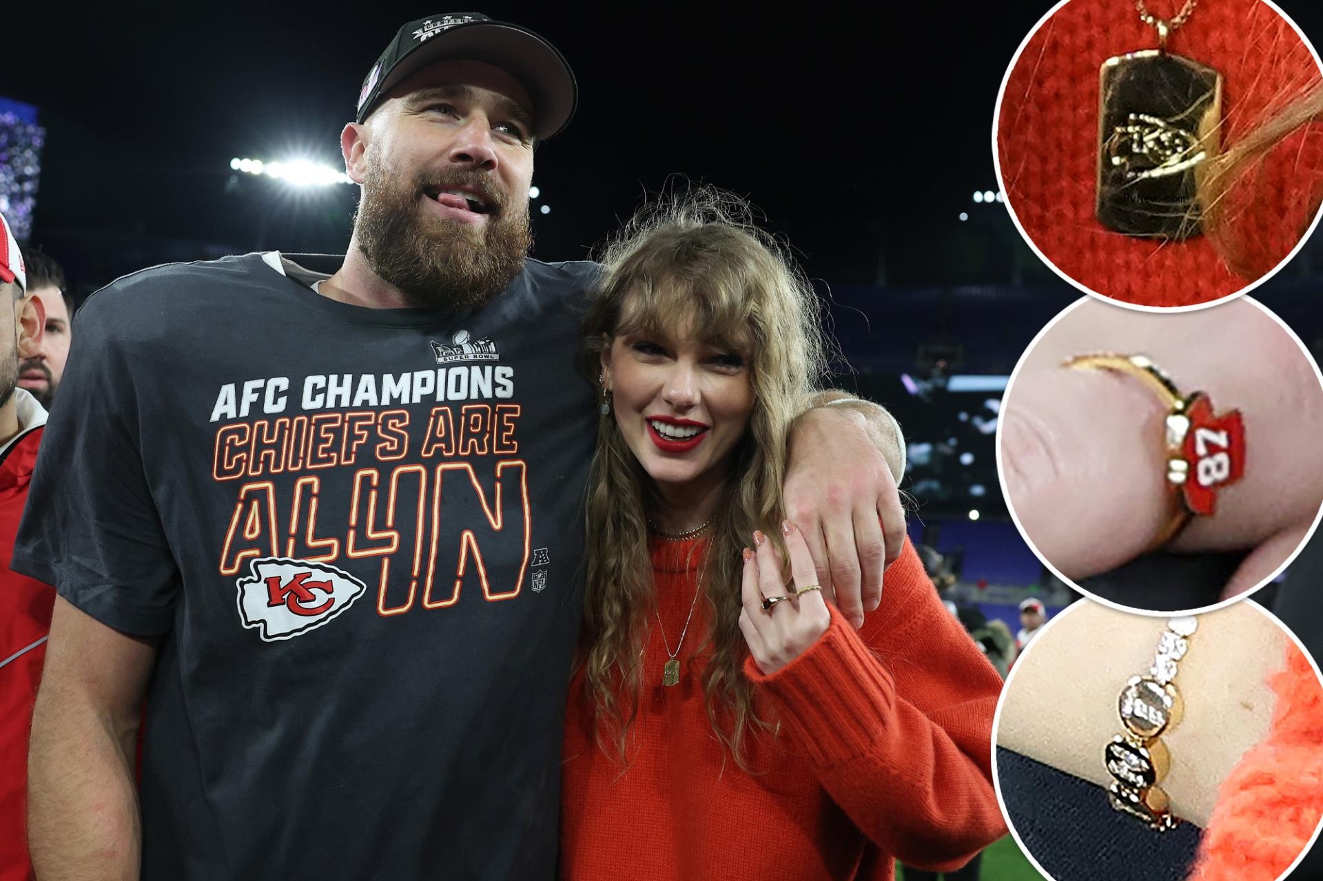 Taylor Swift rocks Chiefs jewelry and curly hair at Travis Kelce’s Chiefs vs. Ravens game