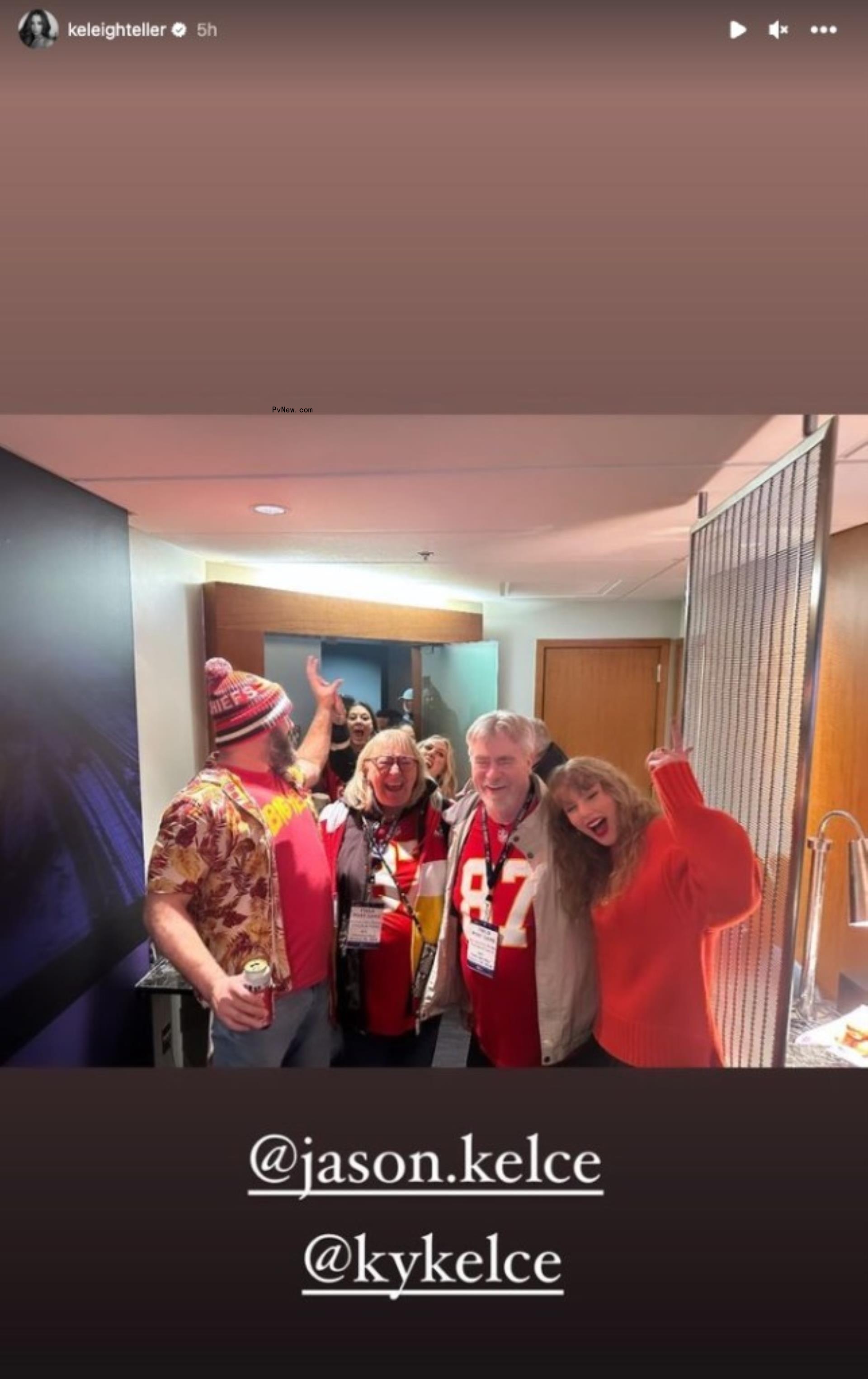 Taylor Swift with Jason, Ed and Do<i></i>nna Kelce. 