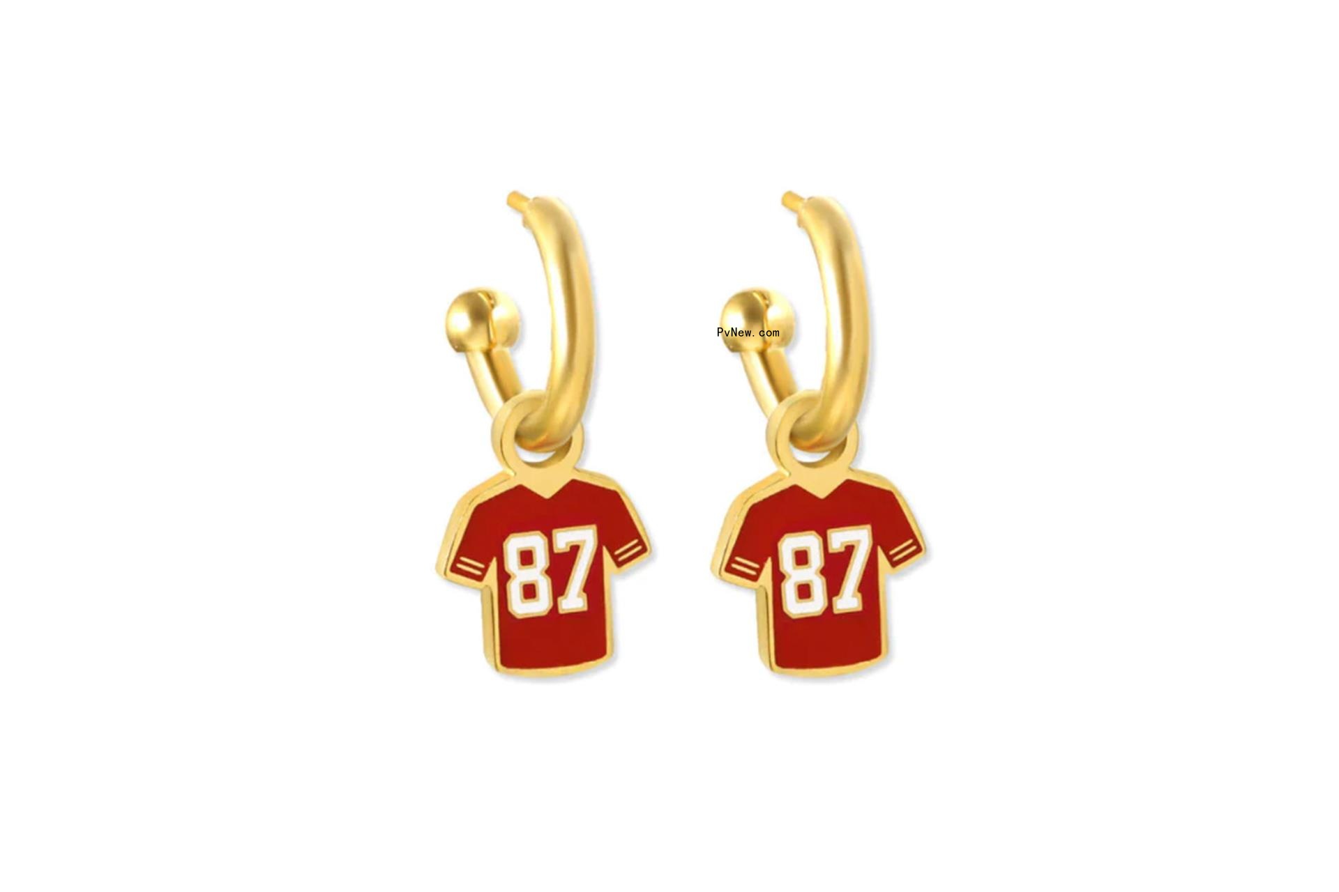 EB & Co. Kansas City Chiefs #87 Tight End Jersey Huggie Hoop Earrings