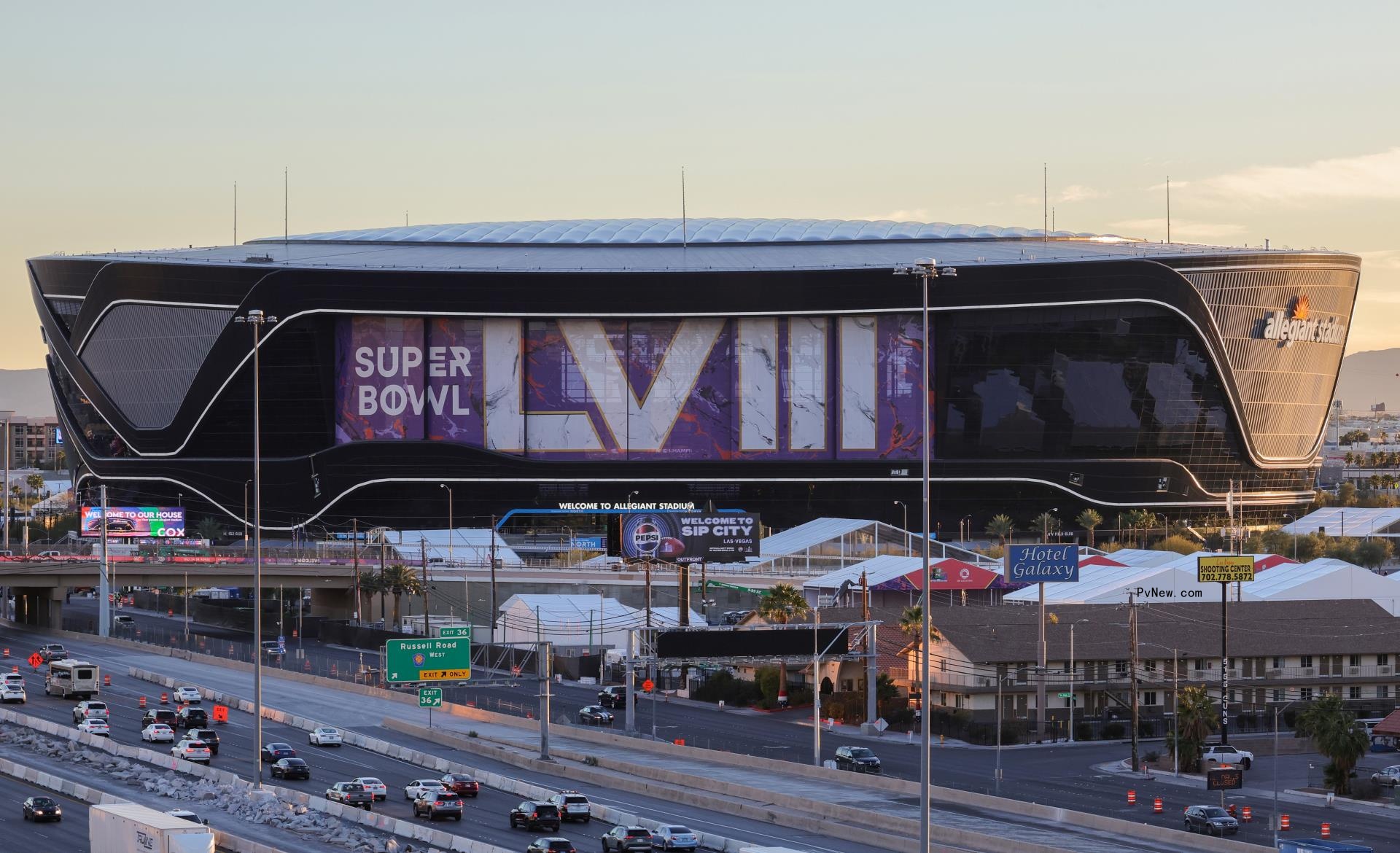 An exterior shot of Allegiant Stadium in Las Vegas.