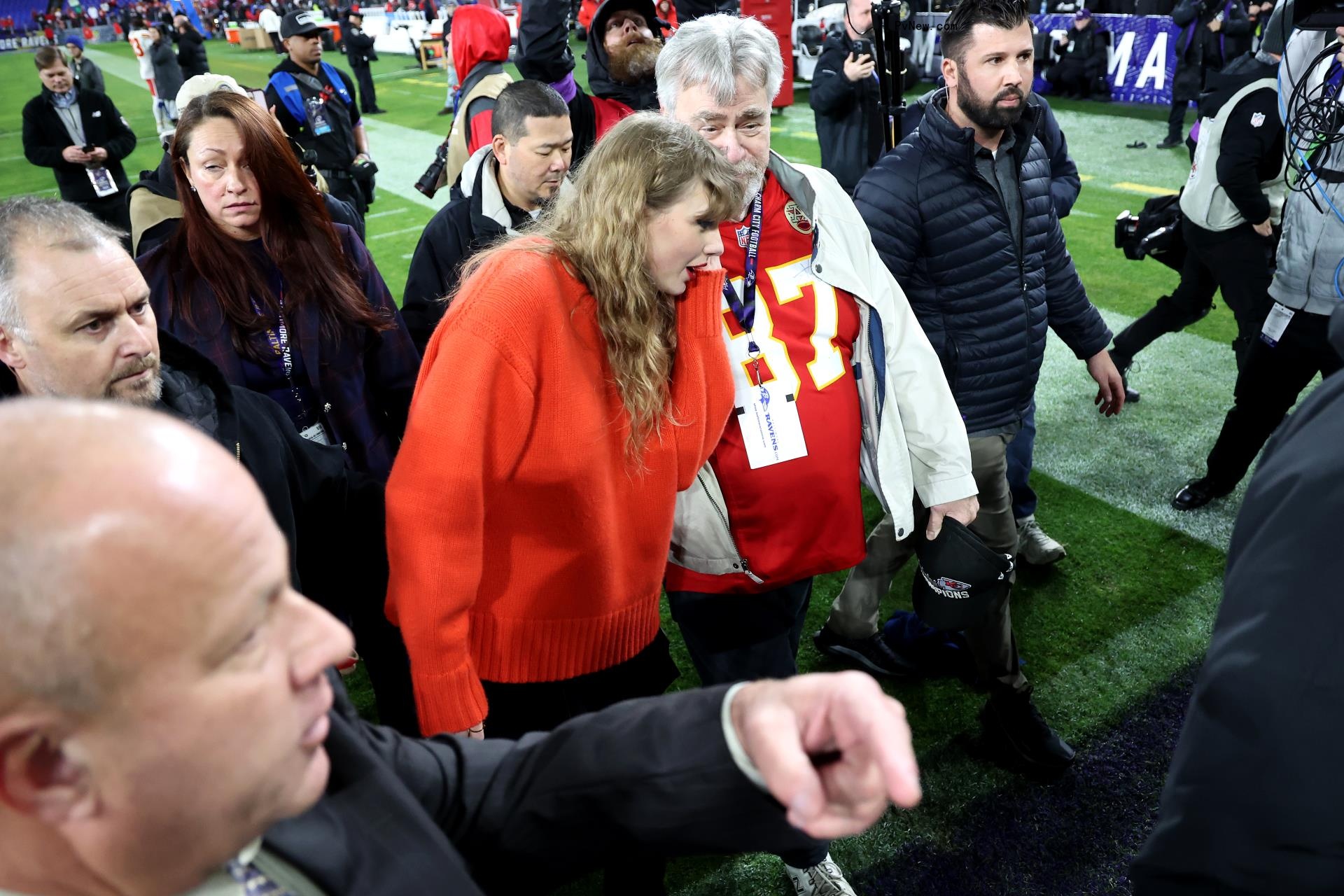 Travis Kelce and Taylor Swift after the AFC Championship.