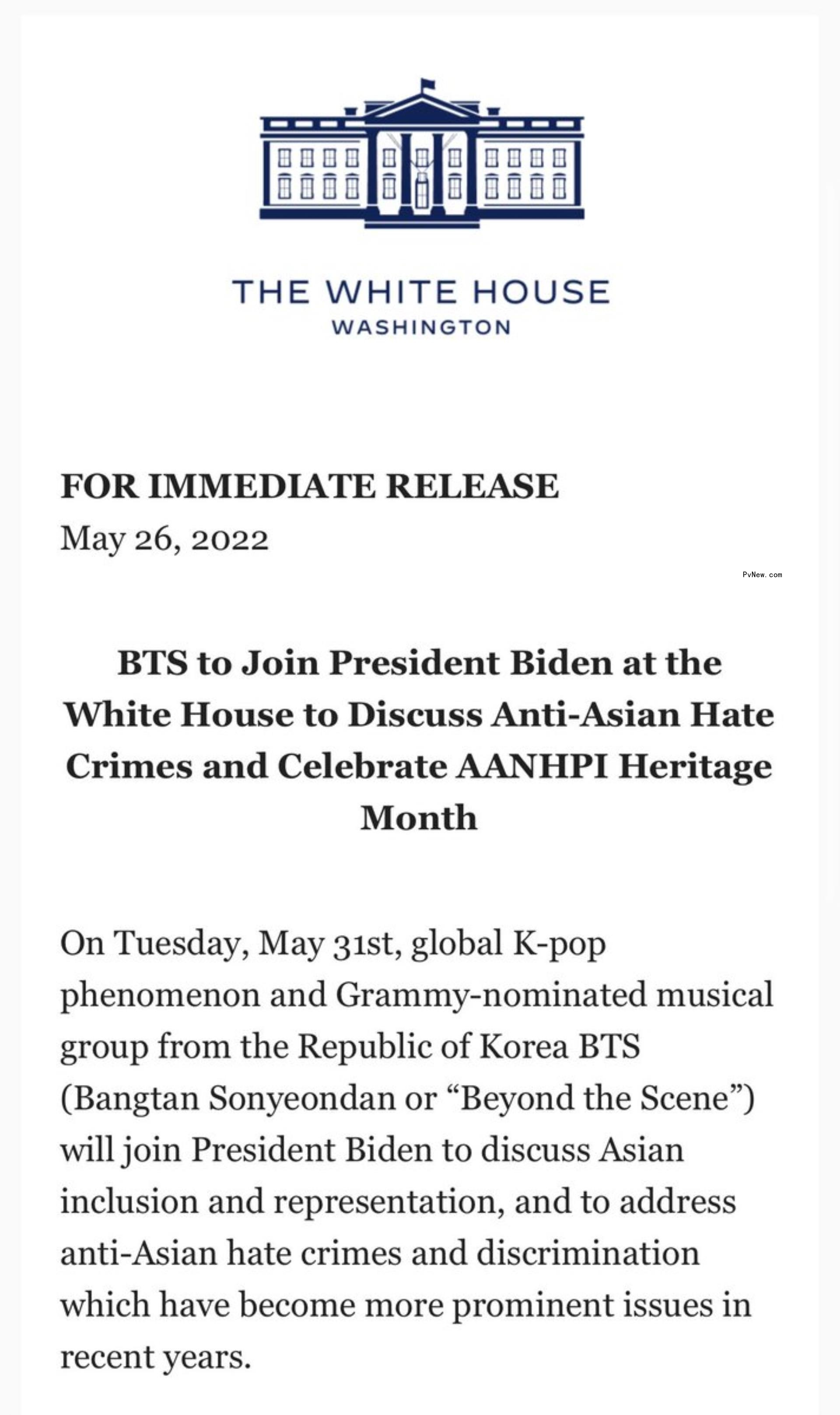 BTS to Meet With President Biden at White House to Discuss Anti-Asian Hate Crimes