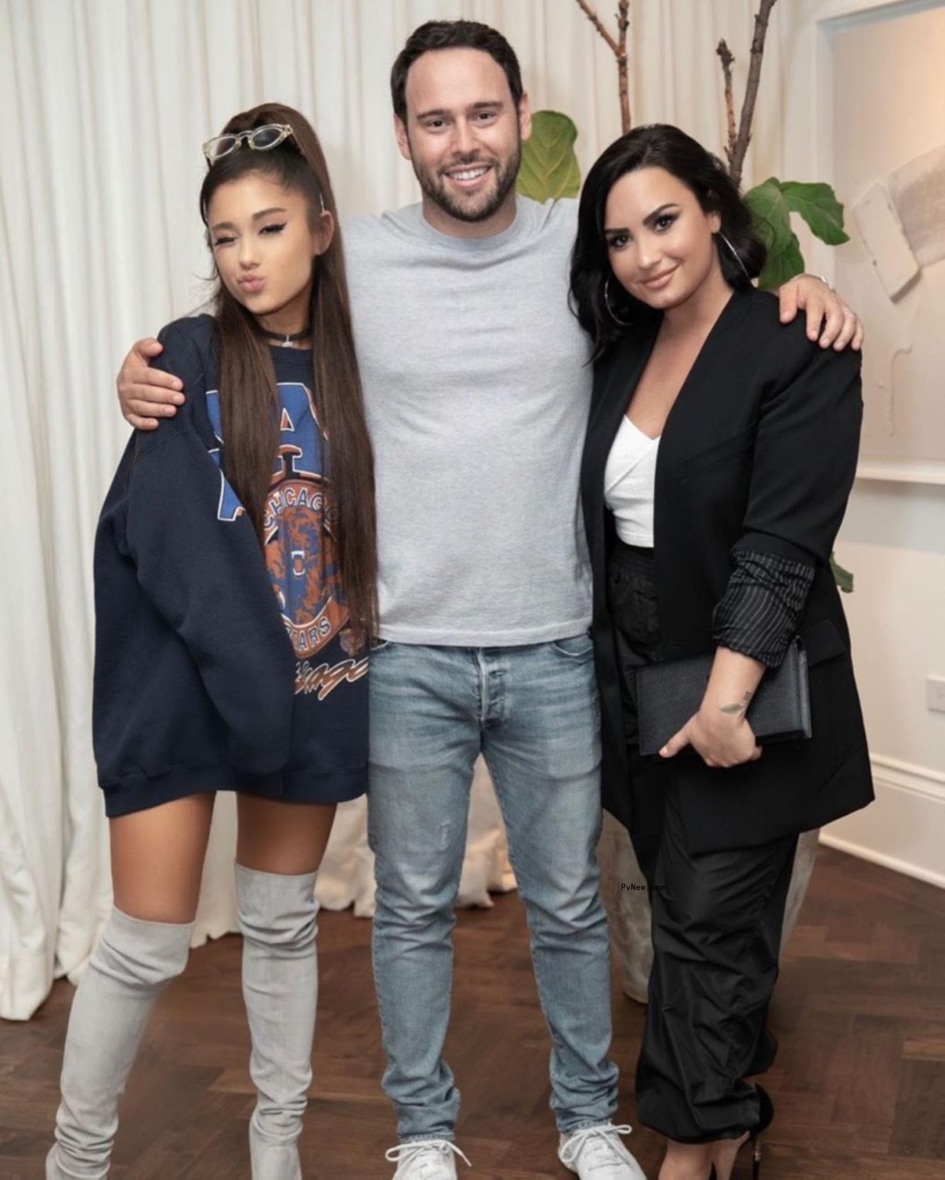 Ariana Grande, Scooter Braun and Demi Lovato
