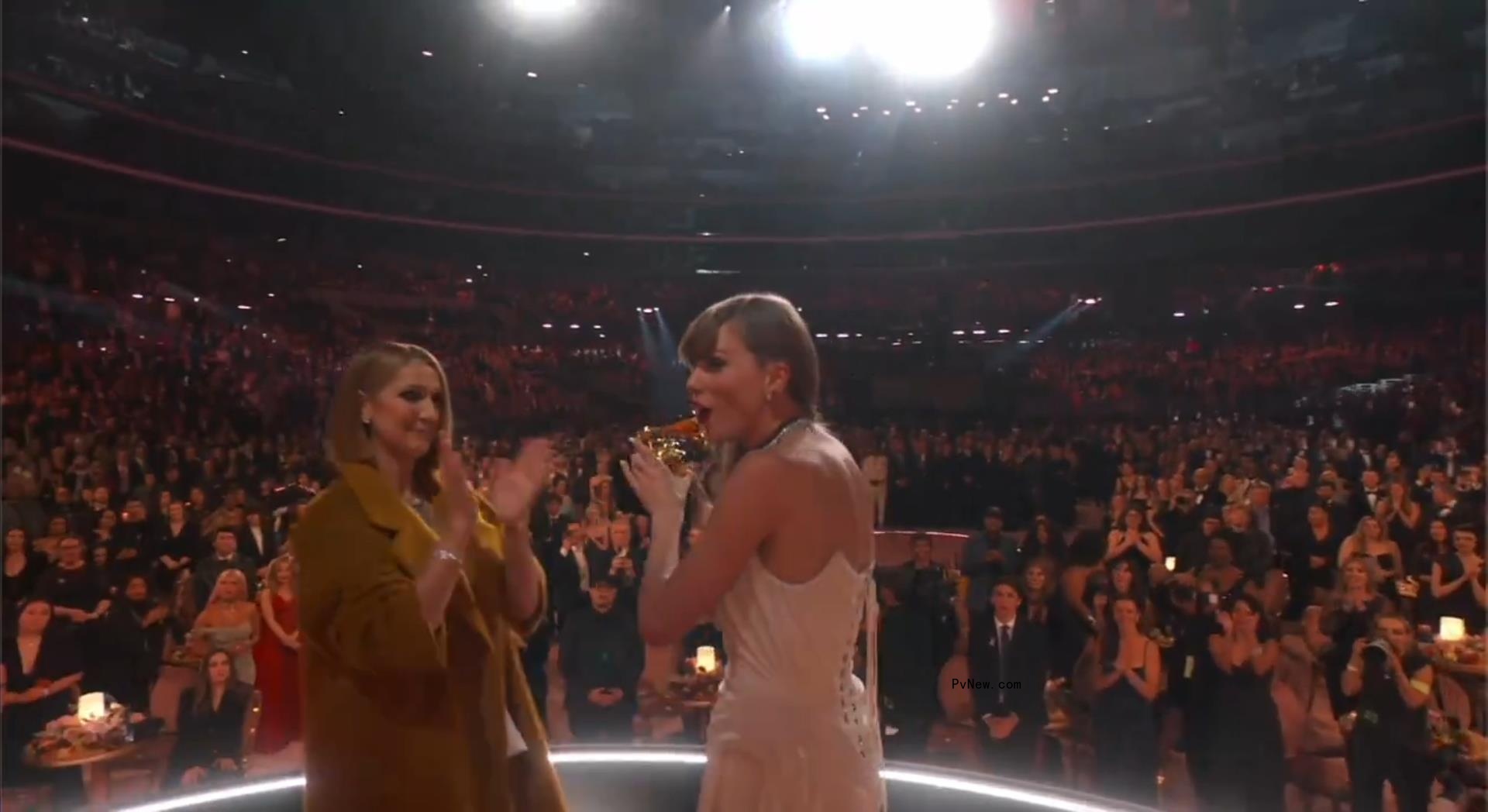 Celine Dion and Taylor Swift on the Grammy stage